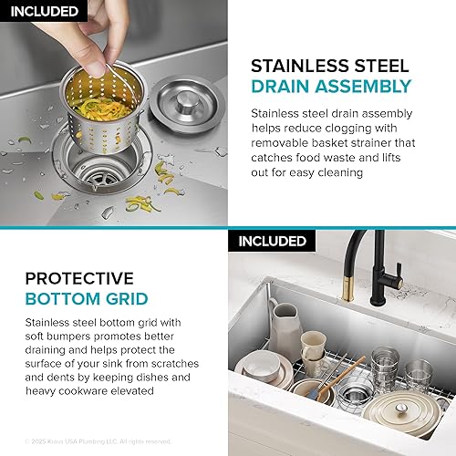 Vista 65 de Kraus Standart PRO KHU104-33 - Fregadero de cocina acero inoxidable de 33 in y 16 g, con doble pila de distribución 60 y 40 para montar bajo encimera