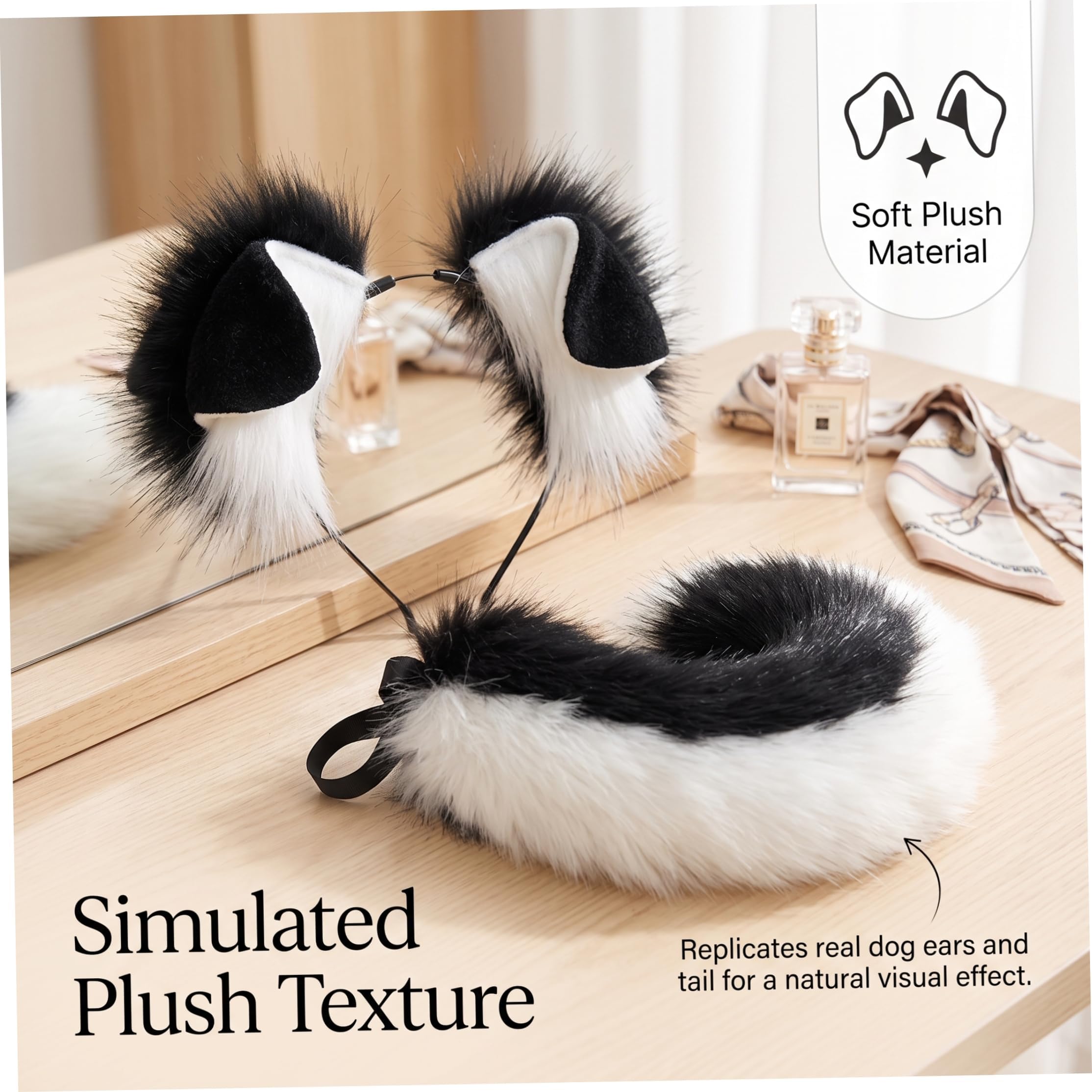 ,Black And White,Coda di soffice Pelliccia di Volpe Sintetica per Donna - Accessorio per Costume Coda di Volpe Gatto Lupo con Cintura Regolabile, Ideale per Feste di Halloween e Costumi in Maschera