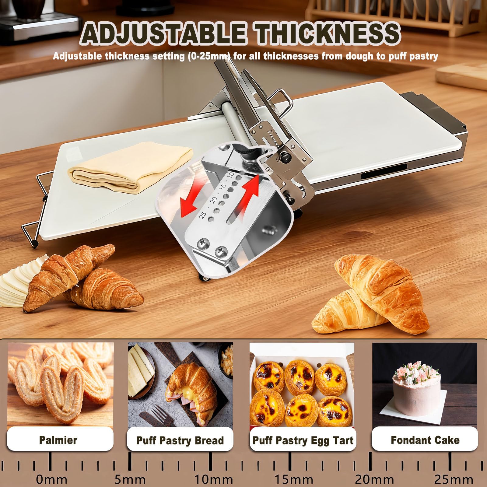 Sfogliatrice manuale per panetterie e pasticceria, efficiente rotolamento e piegatura per croissant, pizza e pasta sfoglia