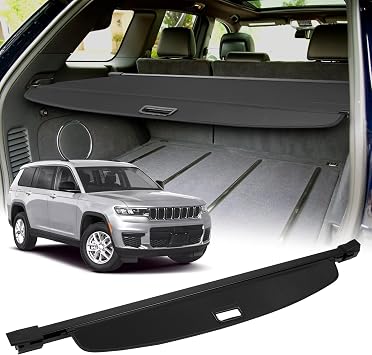 AUXMART Retractable Cargo Cover for All-New 2022-2026 Jeep Grand Cherokee2 Row; WL 4XE Rear Cargo Security Shade Cover Waterproof Canvas Texture Trunk Cargo Cover for Jeep Grand Cherokee Accessories