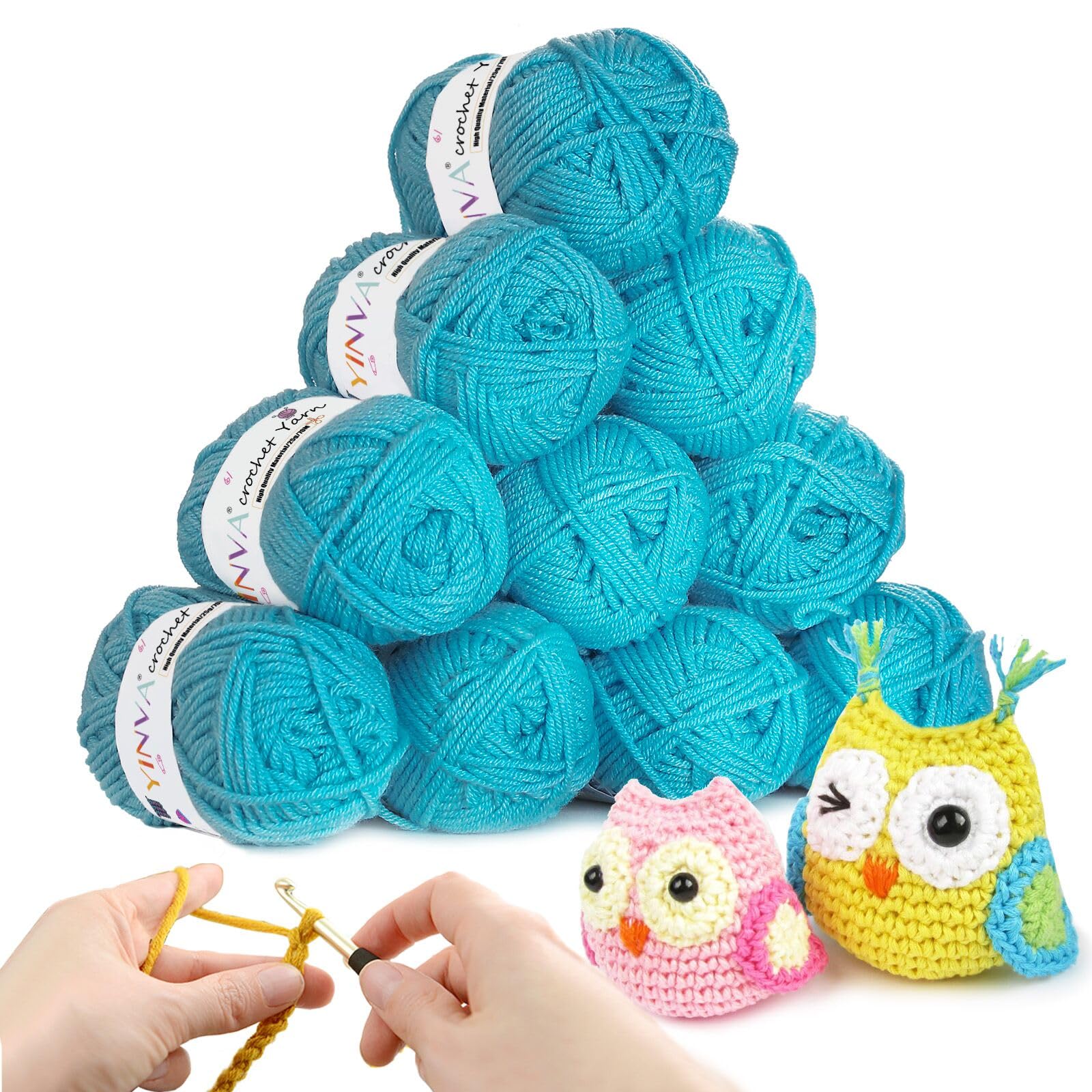 YINVA Häkelgarn 10Pcs x 25g Acryl Wolle Zum Häkeln Creme Wolle Zum Stricken Häkelwolle für Anfänger Crochet Yarn für Häkeln Stricken und Handwerk-Blau