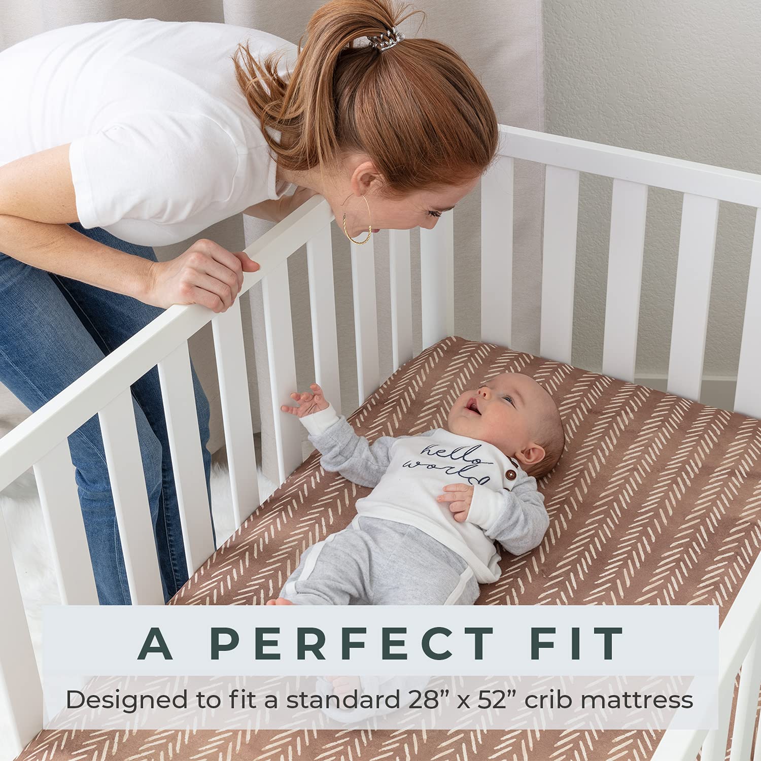 Pobibaby - Premium Spannbettlaken für Babybett für Babybetten, für Standard-Matratzen – ultraweiche Baumwollmischung, sicher und kuschelig, stilvolles Woodland Betttuch (Wildlife Brown)