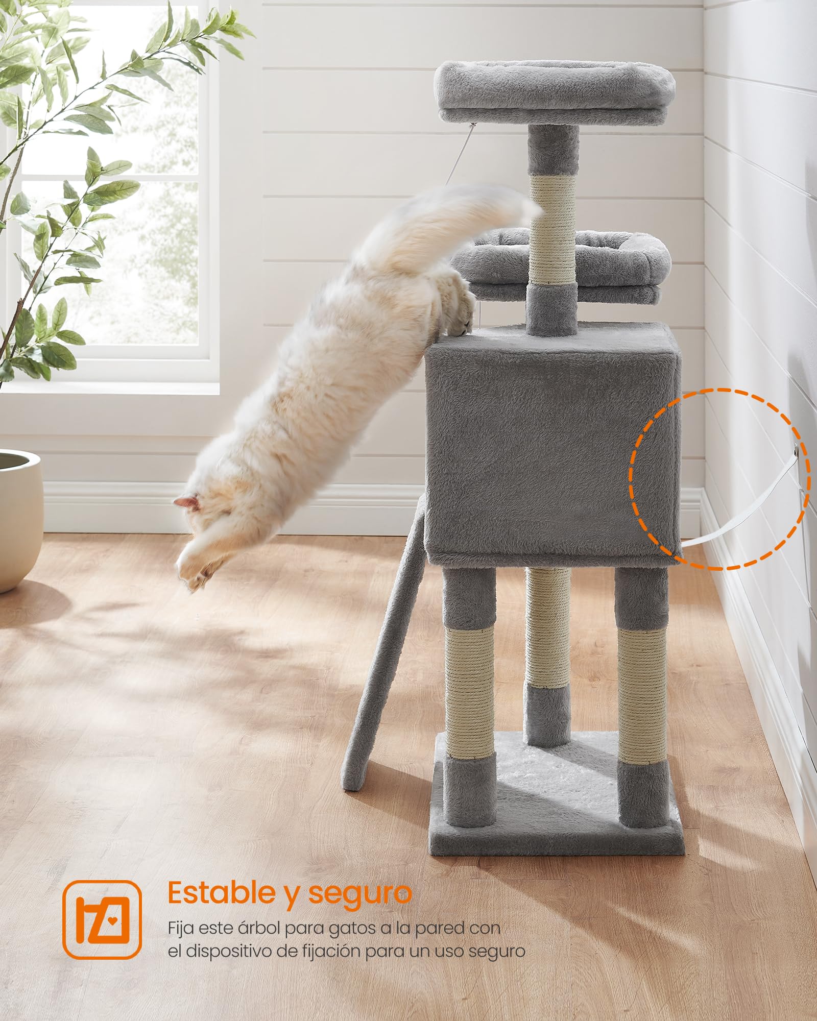 Feandrea Árbol de Gatos, Torre para Gatos, 115 cm, Gris Glaro PCT141W01