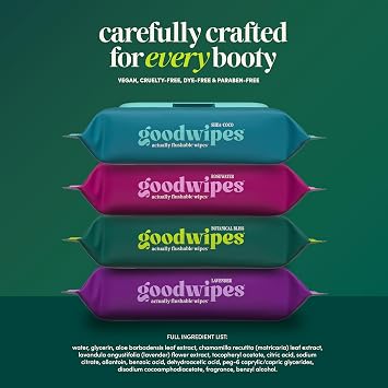 goodwipes Flushable Wipes - Botanical Bliss, 418 Wipes (8 Pack + 1 Travel) | Septic Safe, Extra Large, Adult Wet Wipes, Bathroom Essentials, Women and Men