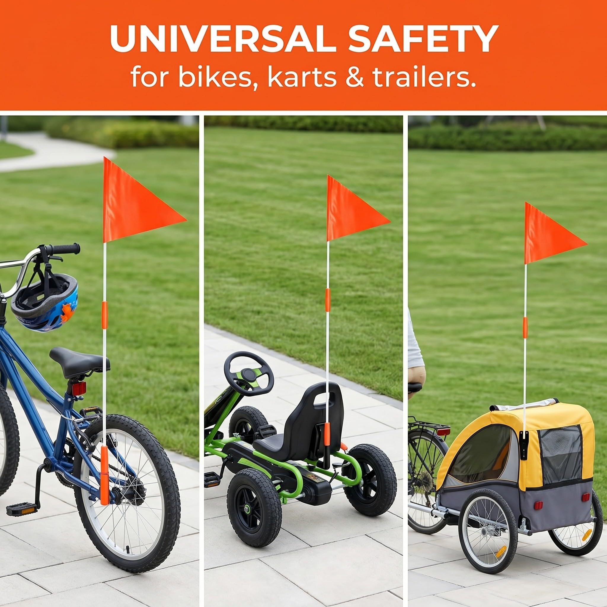 14 Pezzi Gagliardetto per Bicicletta di Sicurezza, Bandiera Regolabile con Asta a 5 Sezioni, per Bici Bambini, Kart e Rimorchi, Arancione e Bianco, 21x28 cm, Altezza Totale 150 cm
