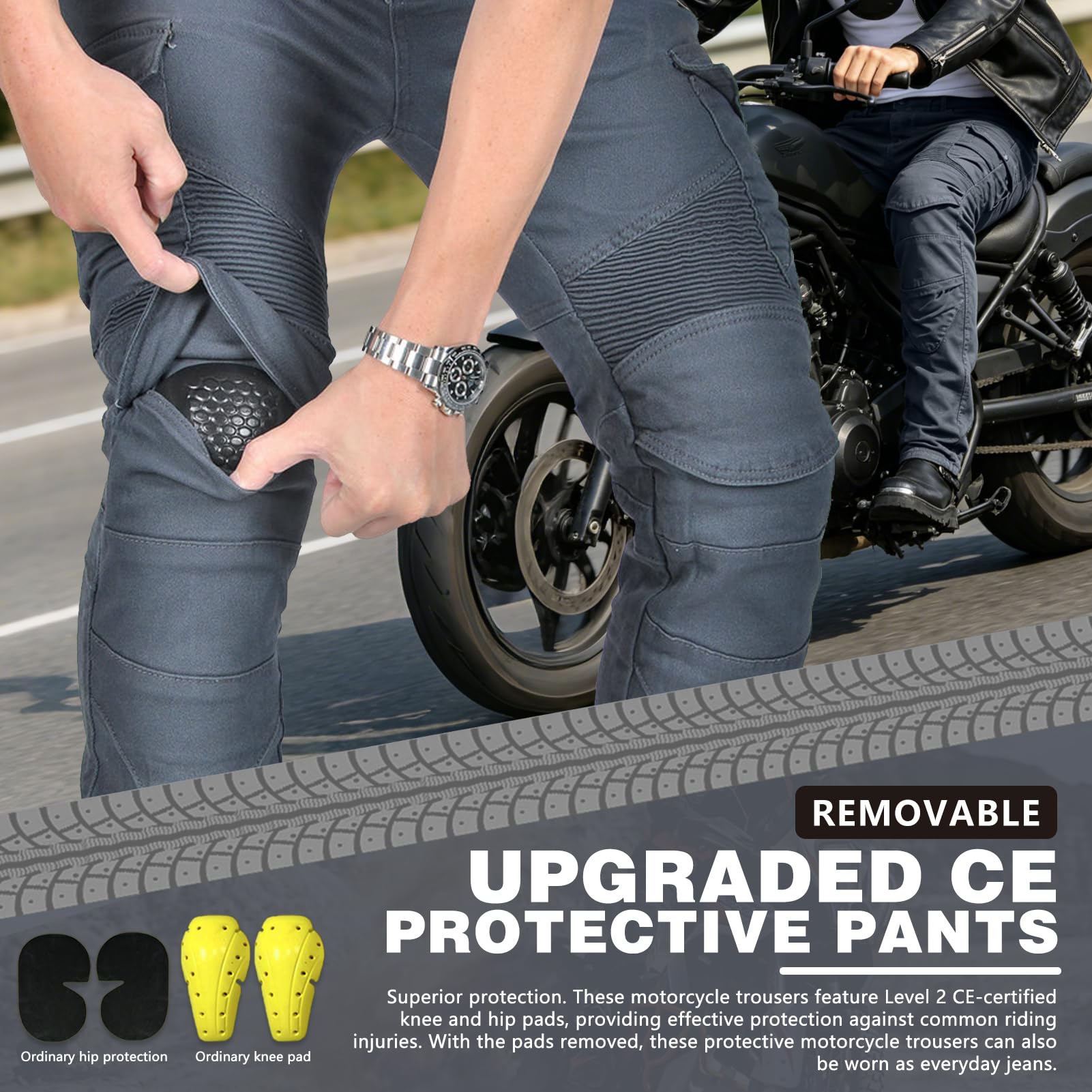 Jeans da Moto da Uomo - Pantaloni da Equitazione in Jeans Denim da Moto con Pantaloni da Motociclista con Armatura Rimovibile per Uomo