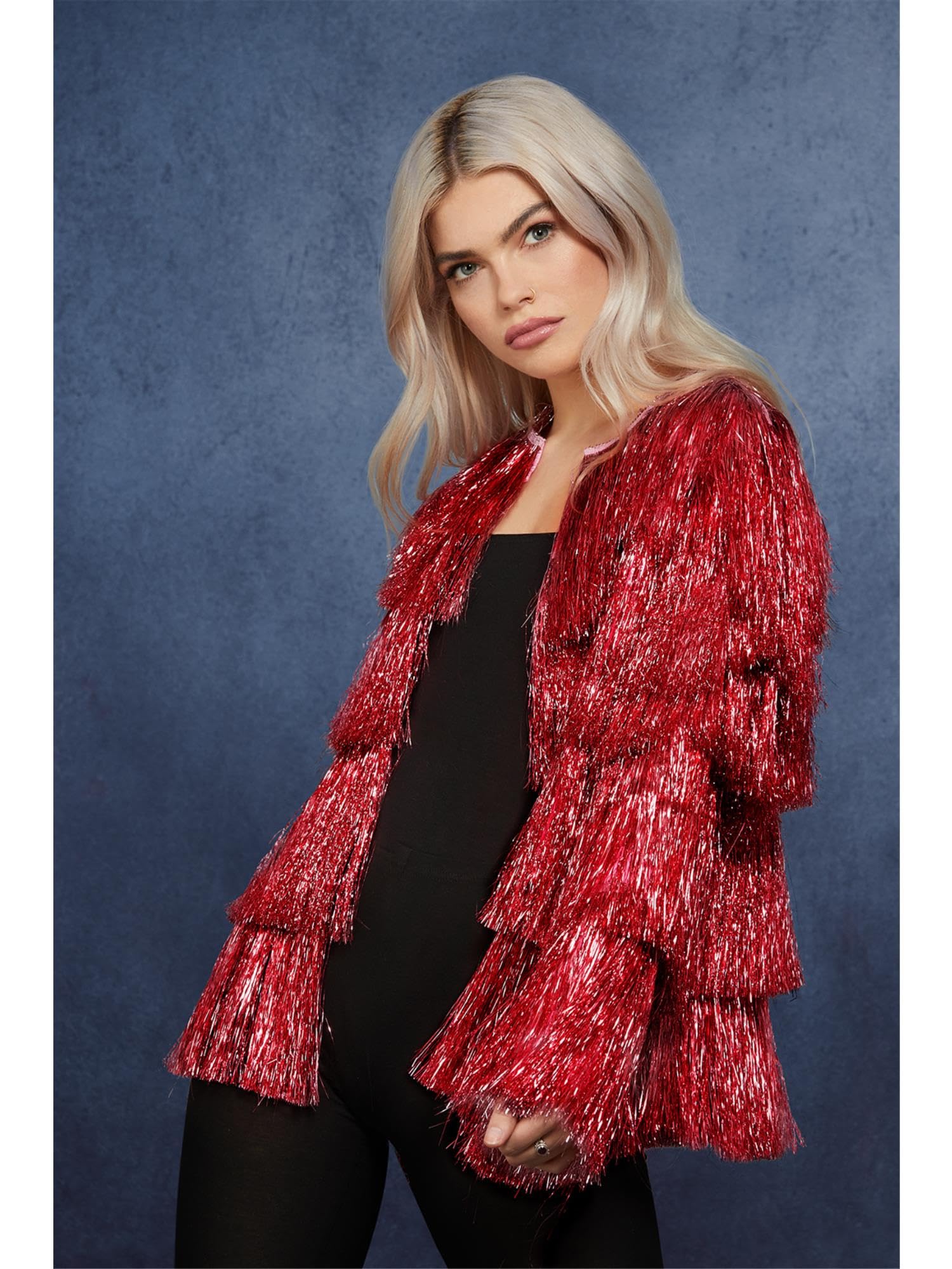 Smiffys Fever Tinsel Festival Jacket, Red, Fever Fancy Dress, Fever Dress Up Accessories