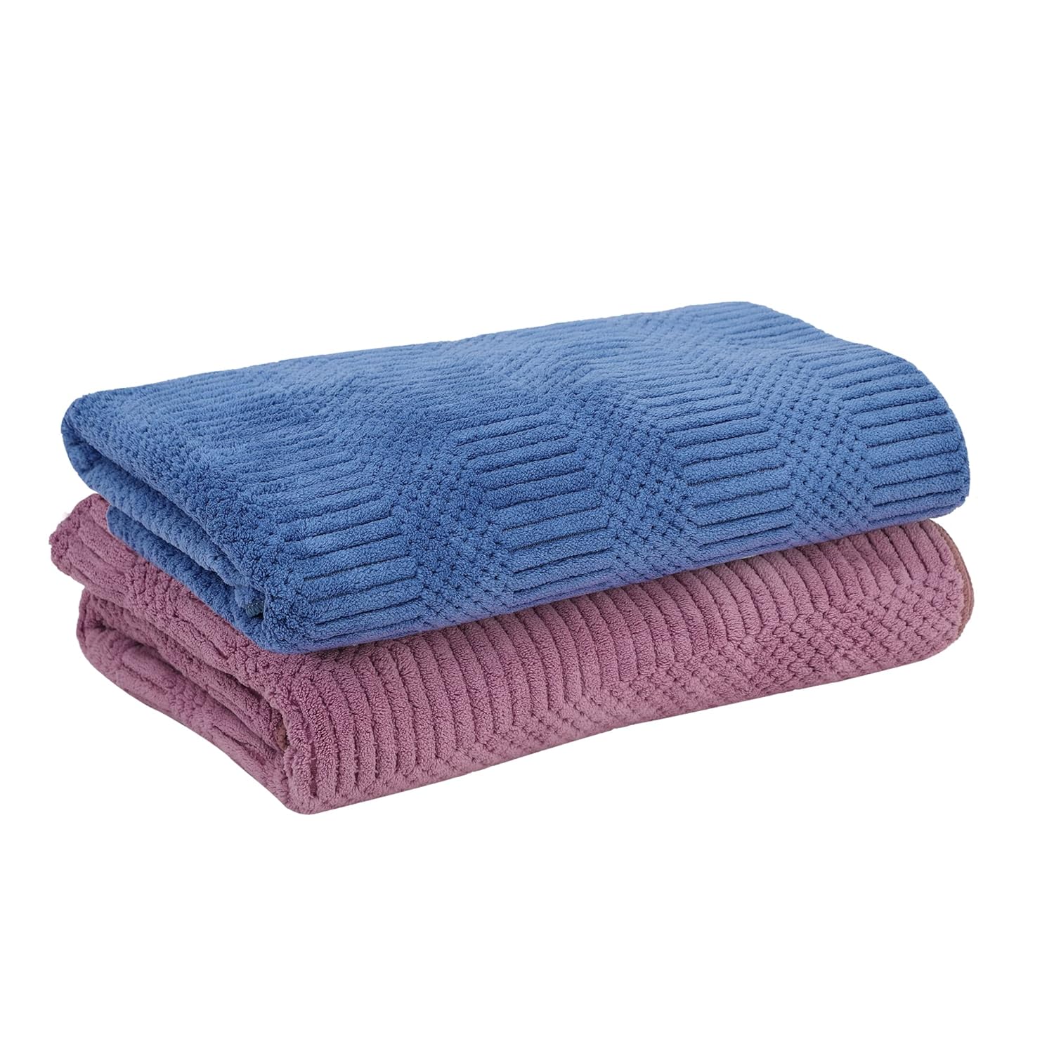 UrbanLeaf Super Soft Microfiber Bath Towel Pack of 2, (70 X 140 Cm), (Blue & Purple), 300 GSM