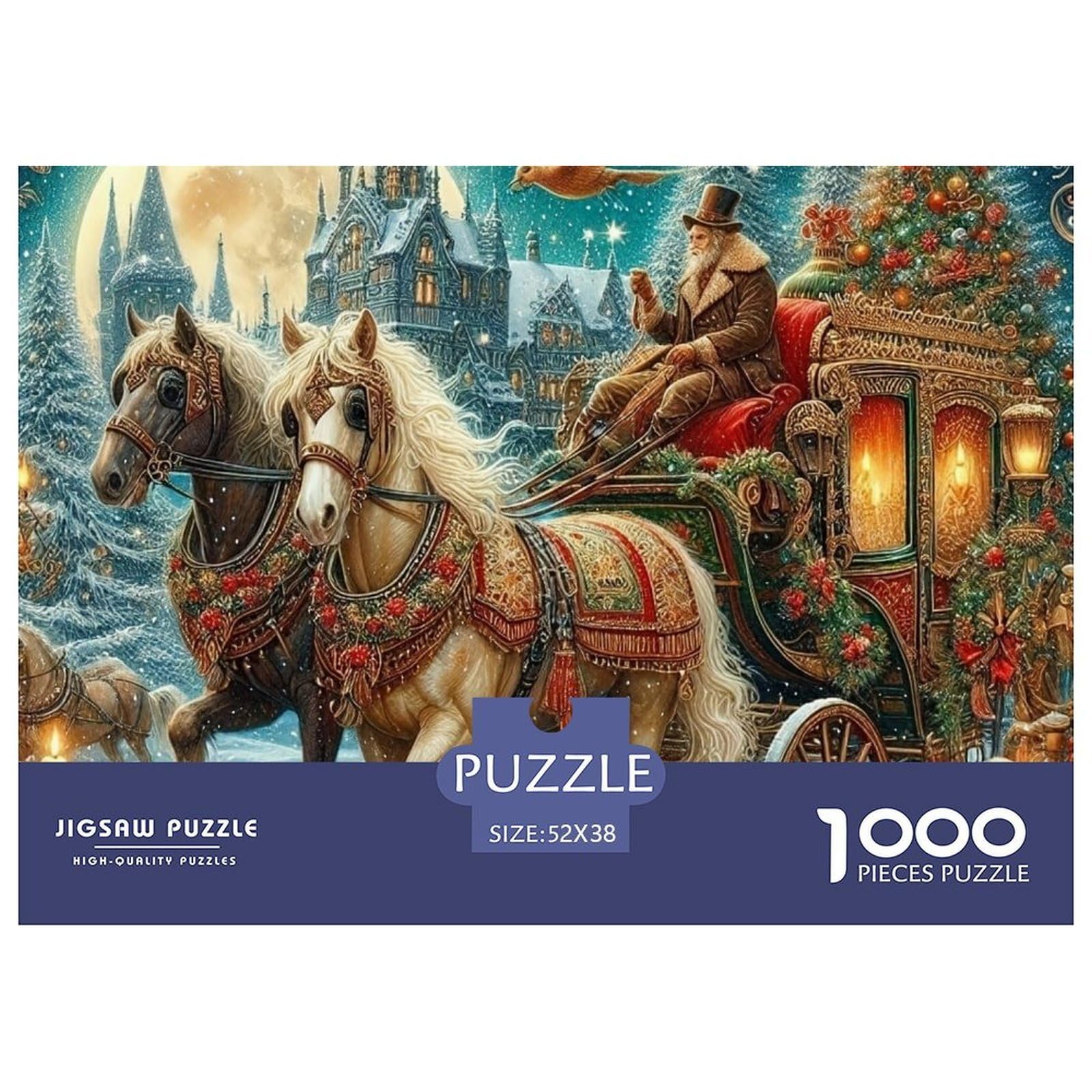 Christmas Carriage Recycled Paper 1000 Piece Jigsaw Cat Horse Christmas Carriage Puzzle - for Adults Educational Game Decompression Wall Decoration52x38cm/1000pcs