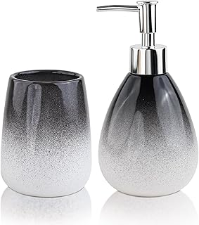 Birch &amp; Co. Ceramic Soap Dispenser For Wash Basin - Handwash Dispenser Bottle - Leak-Proof Design With Silver Glossy BPA-F...