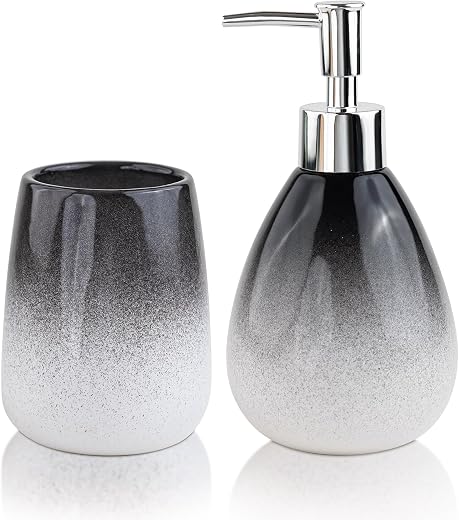 Birch &amp; Co. Ceramic Soap Dispenser For Wash Basin - Handwash Dispenser Bottle - Leak-Proof Design With Silver Glossy BPA-F