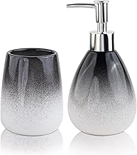 Birch & Co. Ceramic Soap Dispenser For Wash Basin - Handwash Dispenser Bottle - Leak-Proof Design With Silver Glossy BPA-Free Pump, Omra, Black With Holder,Soapdispenser_Omracombo_Blackholder