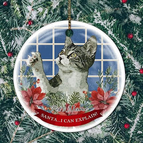 Adorno de Navidad de cerámica para mascotas, gato, adorno de Navidad, círculo de recuerdo, adorno de porcelana para adornos de Navidad, adornos