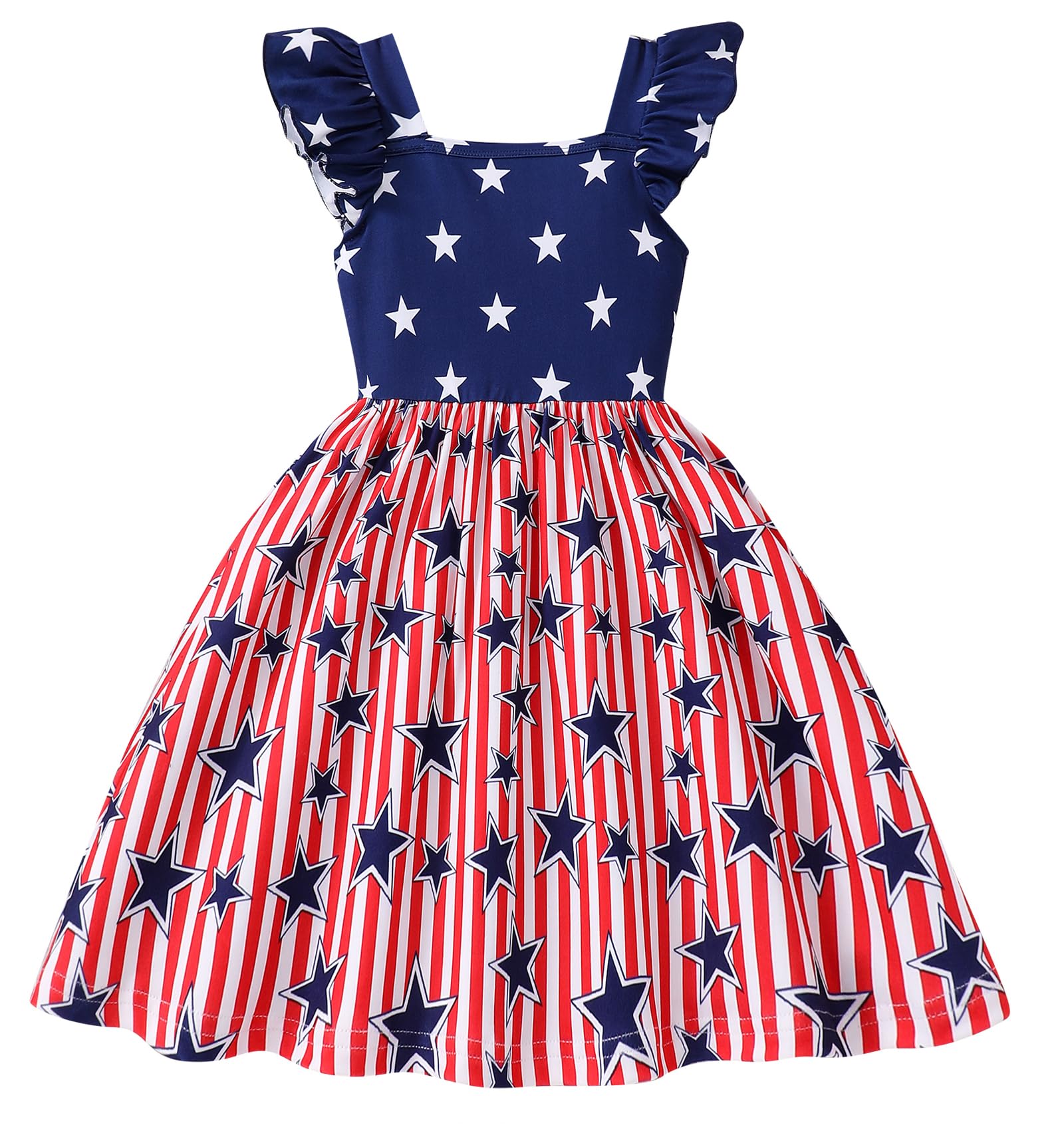 Toddler Girls Summer Dresses Ruffle Sleeveless Square Neck Dinosaur Unicorn Sundress Girls Flutter Sleeve Casual Dress 2T-8T