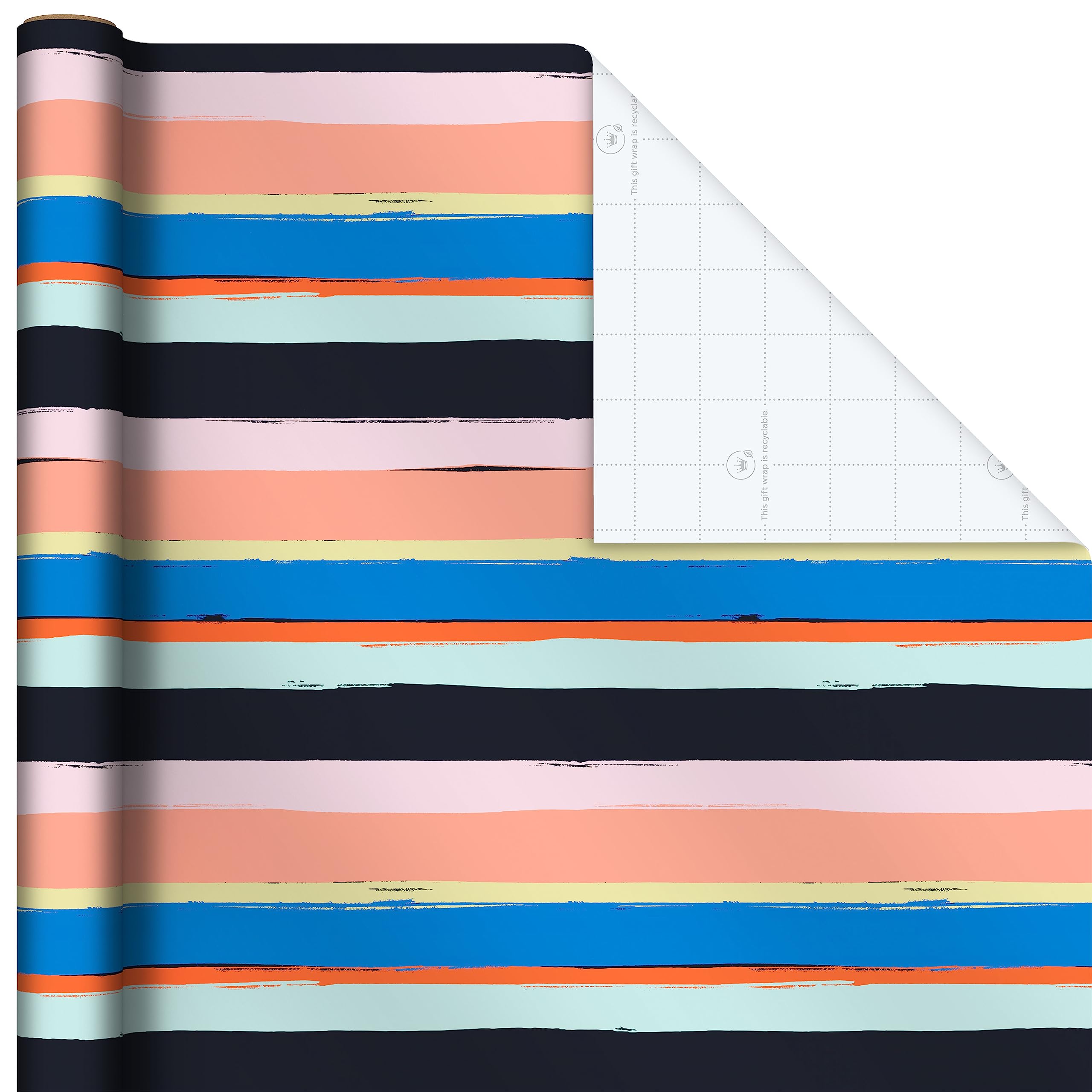 Hallmark Lot de 3 rouleaux de papier cadeau Kraft recyclable avec découpes au verso - Rayures grasses - Carreaux noirs et blancs - Pour anniversaires, fêtes prénatales, remises de diplômes, vacances
