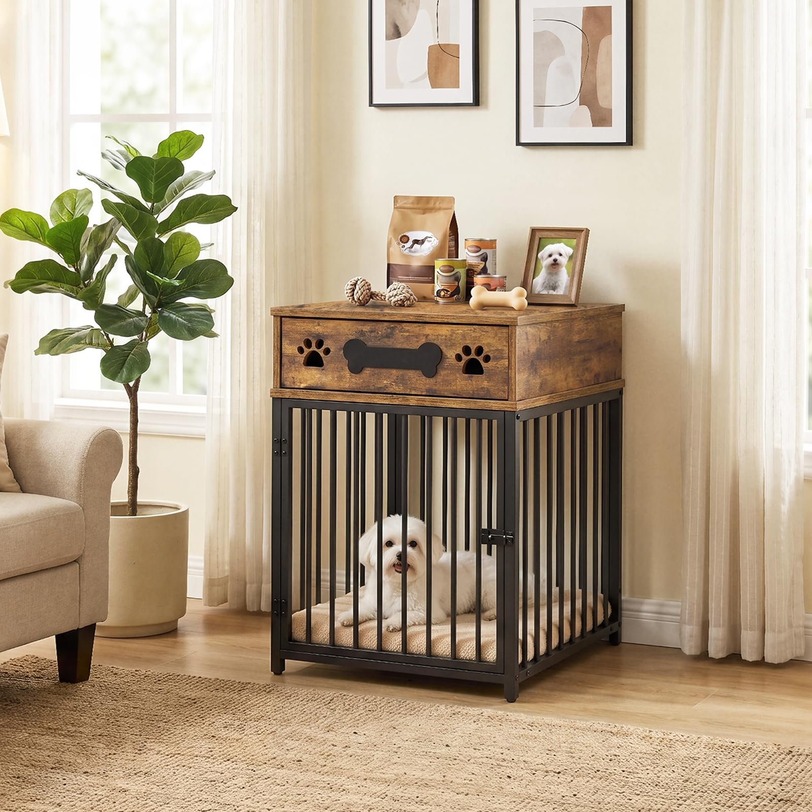YATINEY Muebles de jaula para perros, caseta interior para perros pequeños
