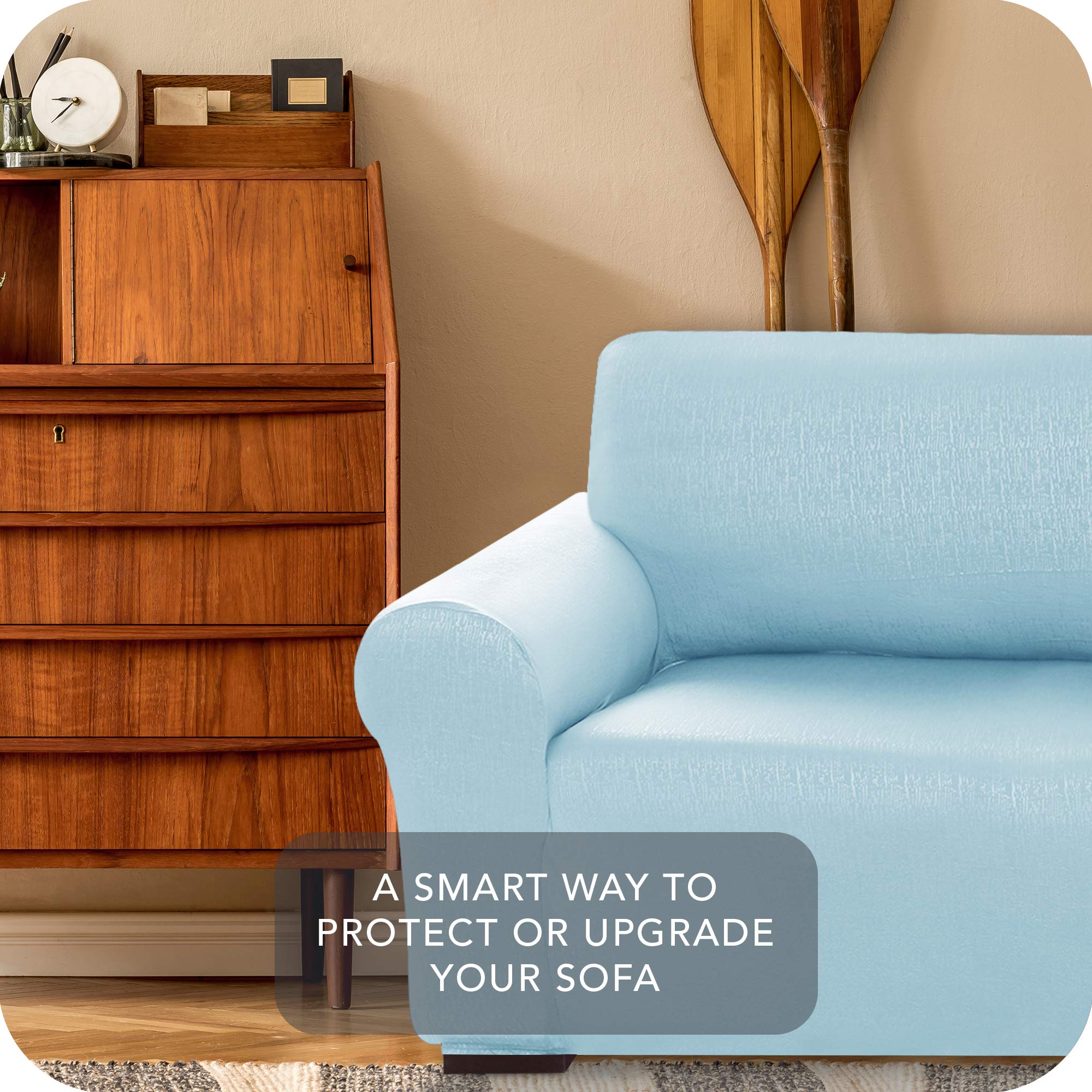 Deconovo Copridivano 3 Posti Elasticizzato con Braccioli, Antigraffio per Gatto, Universale Antiscivolo, Protezione Divano Lavabile Facile da Pulire, Azzurro