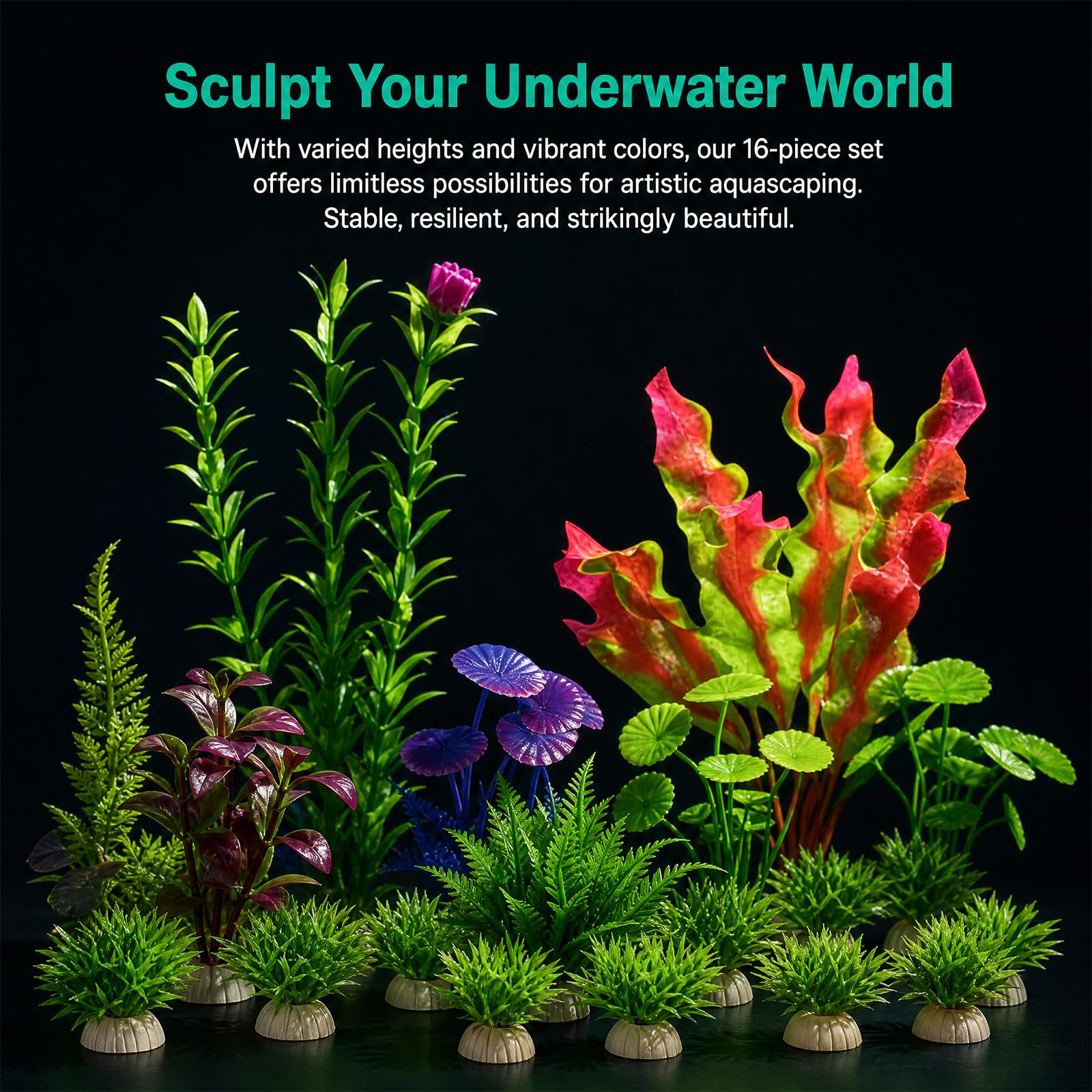 Aquarium Pflanzen, Aquarium Deko, Künstliche Aquarienpflanzen, 16 Stück realistische Wasserpflanzen für Aquarium Dekorationen und Fischbecken