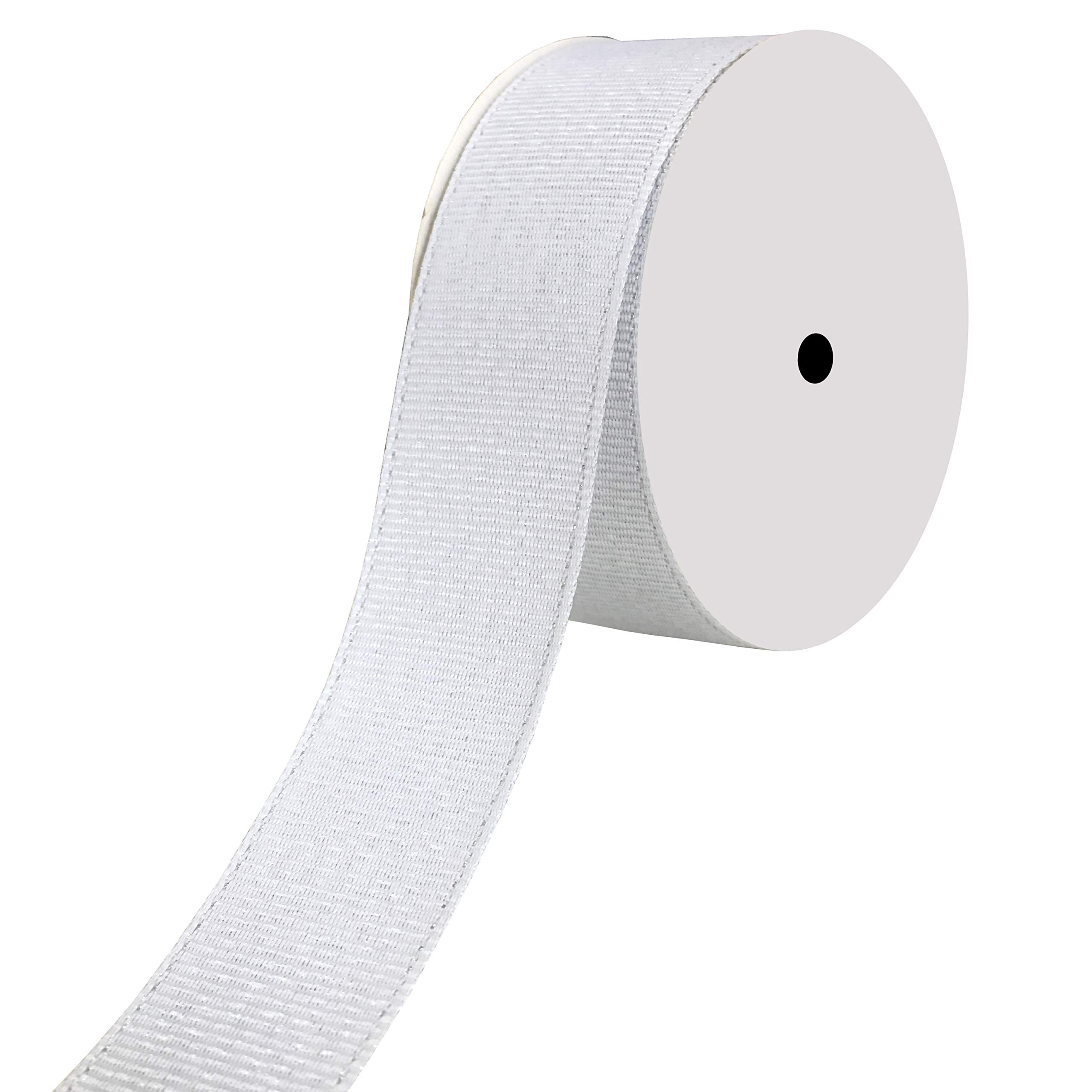 DUOQU 1/8 inch Wide Sparkle Grosgrain Ribbon with Silver Glitter 25 Yards Roll White 7/8 inch wide and 10 yards length white 56657-022-029-J-10-Y White