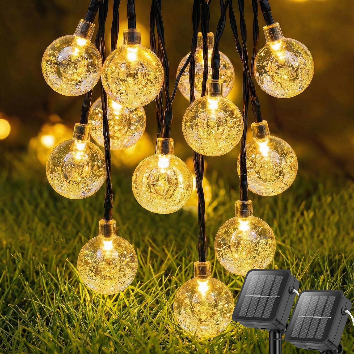 Photo 1 of Metaku Solar Outdoor String Lights, 2 Pack 20FT 30 LED Globe, Warm White