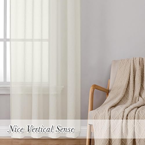 Miniatura 3 de Doris - Juego de 2 paneles de cortinas traslúcidas naturales de 84 pulgadas para sala de estar, cortinas con textura de lino sintético, paneles y