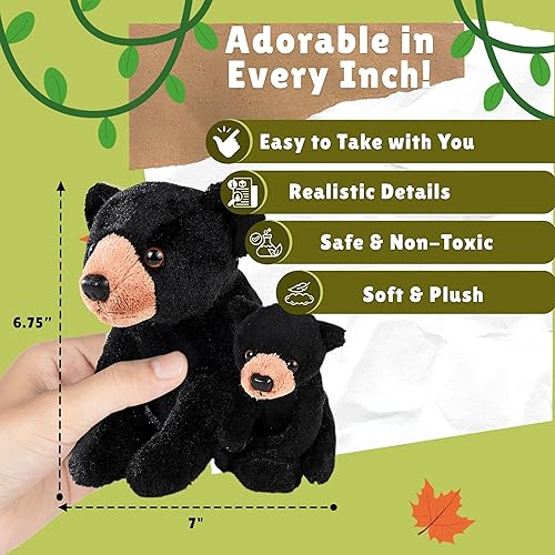 Miniatura 2 de Mini oso negro de peluche para mamá y bebé para niños y niñas, decoraciones de safari para baby shower, decoración de guardería, animales de