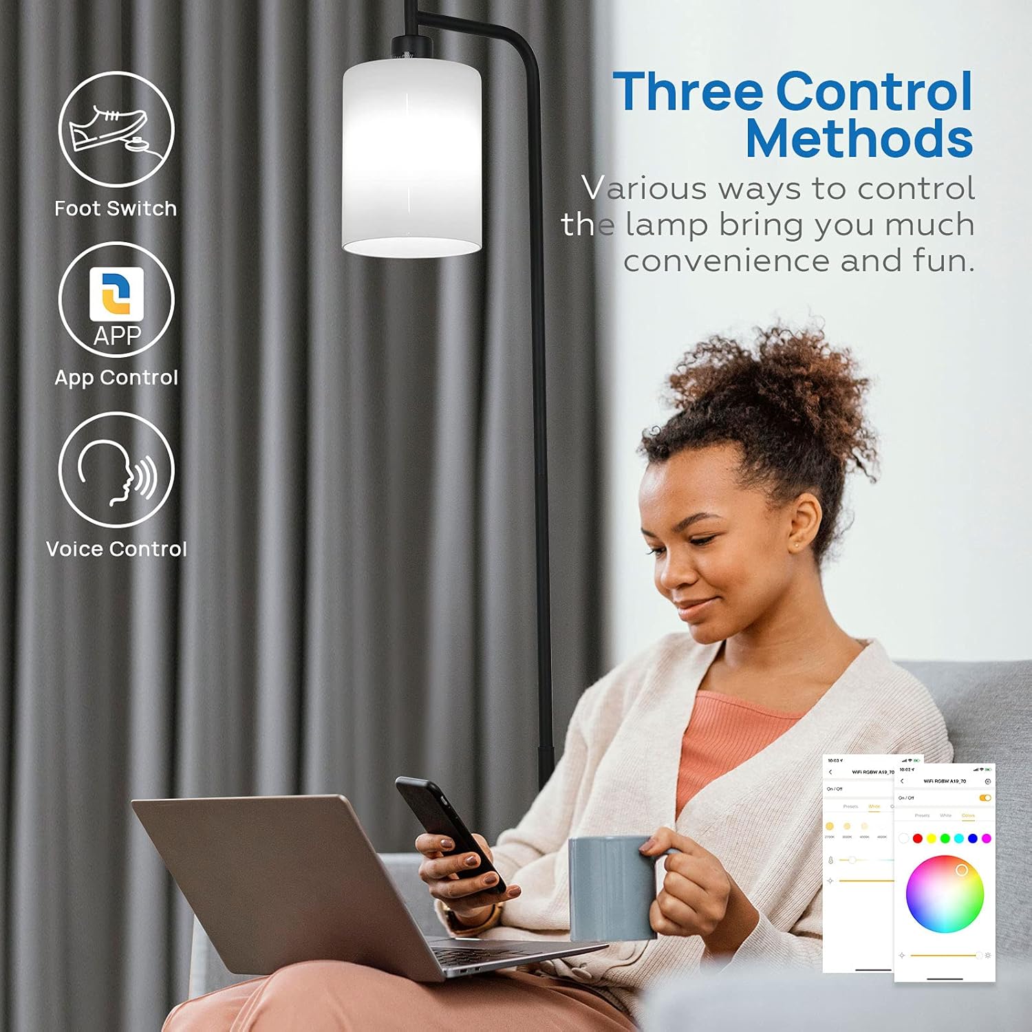 70% Off Everything Linkind Industrial Floor Lamp with Smart WiFi RGBW Light Bulb, Dimmable Standing Tall Lamp with APP & Voice Control, Glass Shade Modern LED Floor Light for Bedroom Living Room Office, 60W Max