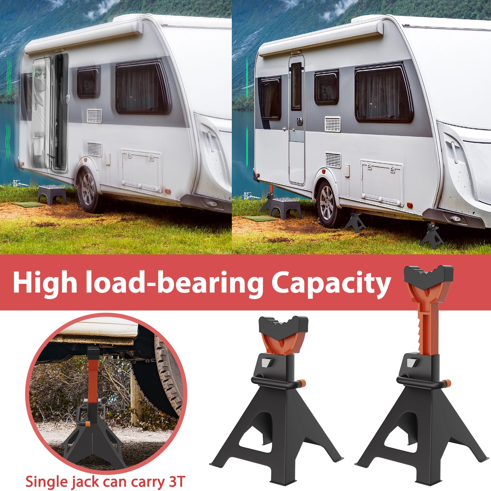 UISEBRT Unterstellböcke Höhenverstellbar 28-42 cm, Profi Reifenwechsel Abstellbock, 3 T Tragkraft, Stützbock Ständer mit Sicherungssplint und Gummiauflagen, für PKW, LKW und Wohnmobile, 4 Stück