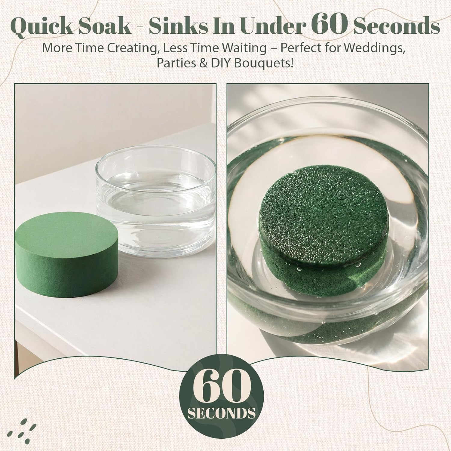 Sawysine 100 Pcs Round Floral Foam Blocks Bulk 3.15 Inch Green Dry Foam for Flower Arrangements Dual-use Floral Supplies for Artificial Dried Flower Wedding Party Decor DIY Craft Home Centerpiece
