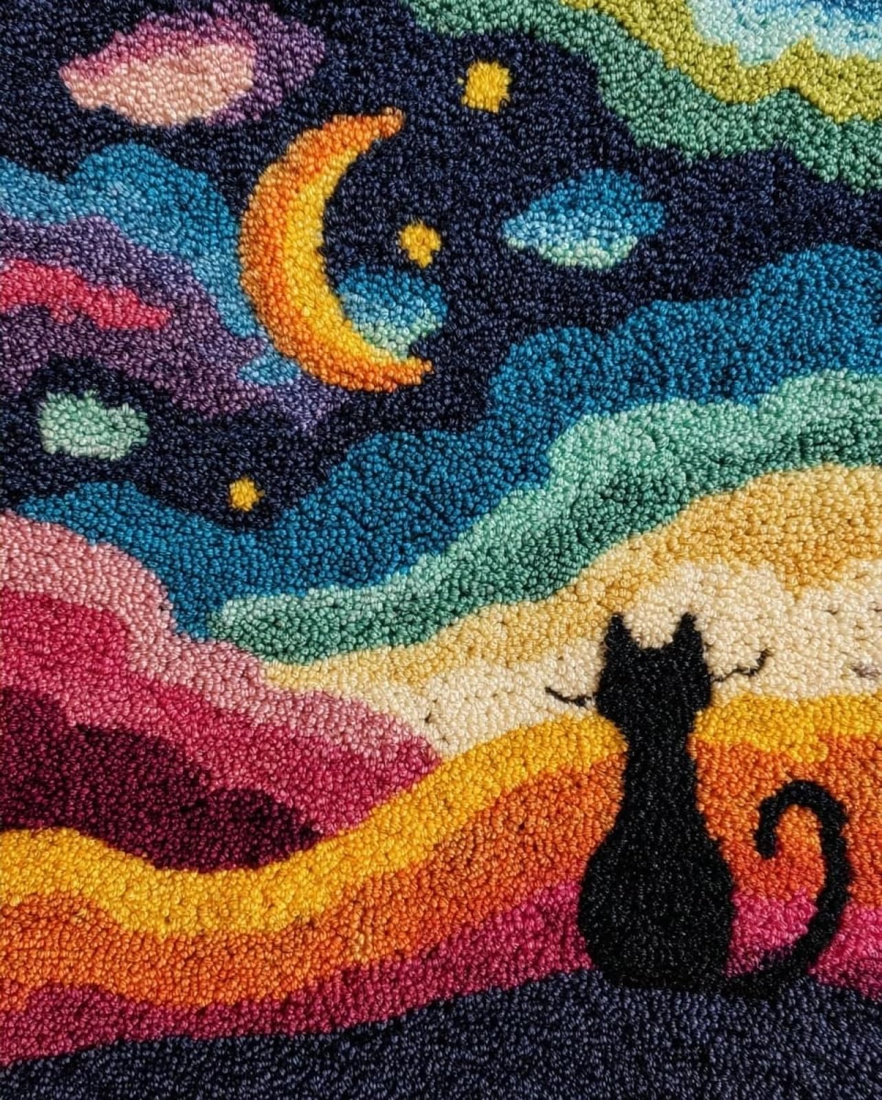Wallphantom Latch Hook Rug Kits,Cat Under the Stars