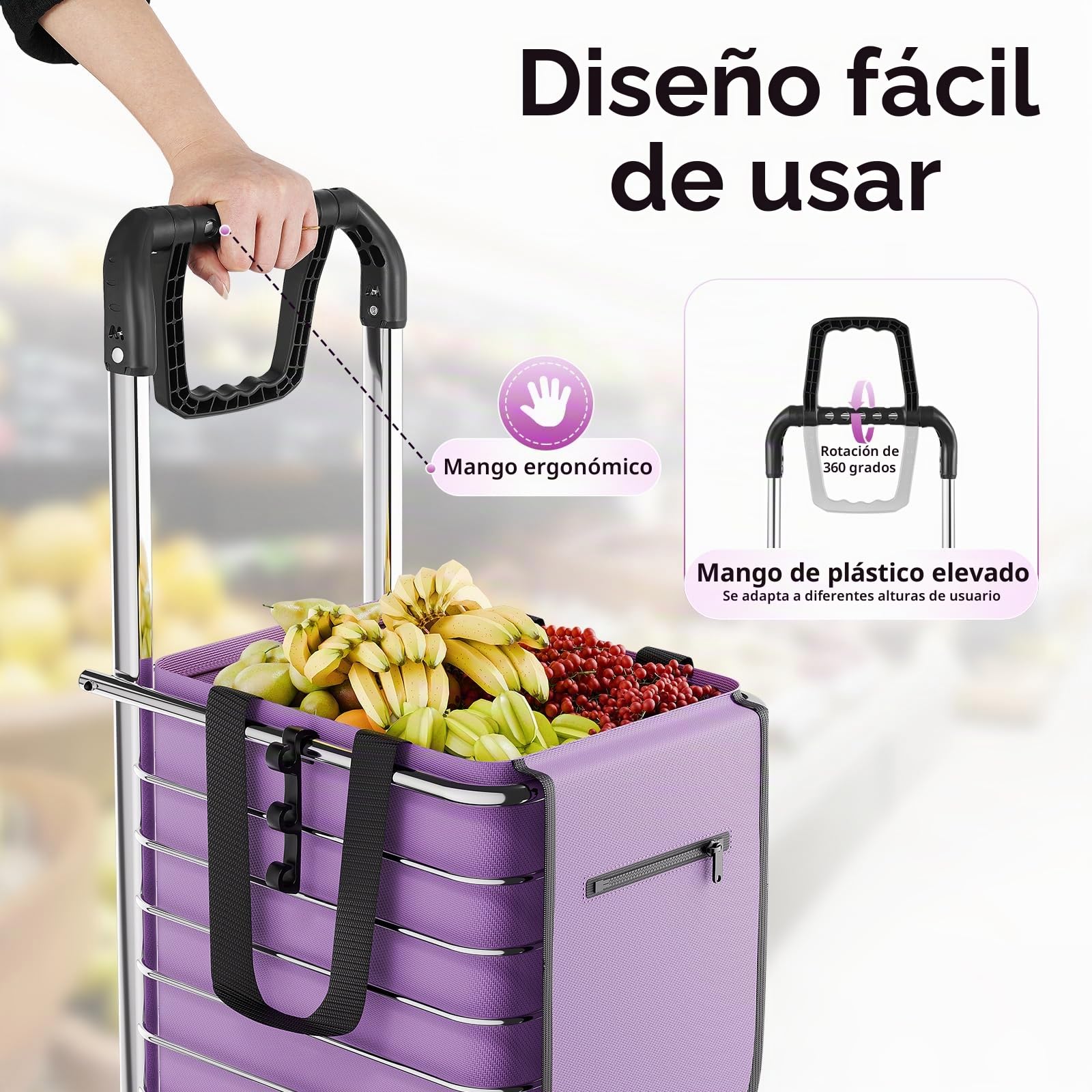 Carro de la compra plegable de aluminio 40 kg – Carro de la compra plegable con bolsa impermeable – Carro de la compra para escaleras con capacidad de carga de 88 libras – 35 L, ruedas, ganchos