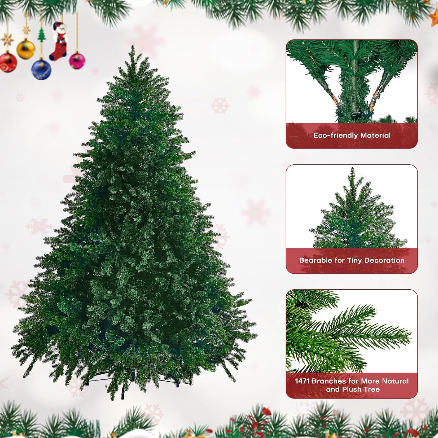 Naturgetreuer Künstlicher Weihnachtsbaum 180cm - Tannenbaum Künstlich Christbaum Christmas Tree - Künstliche weihnachtsbäume - Faltbarer Weihnachtsbaum Künstlich