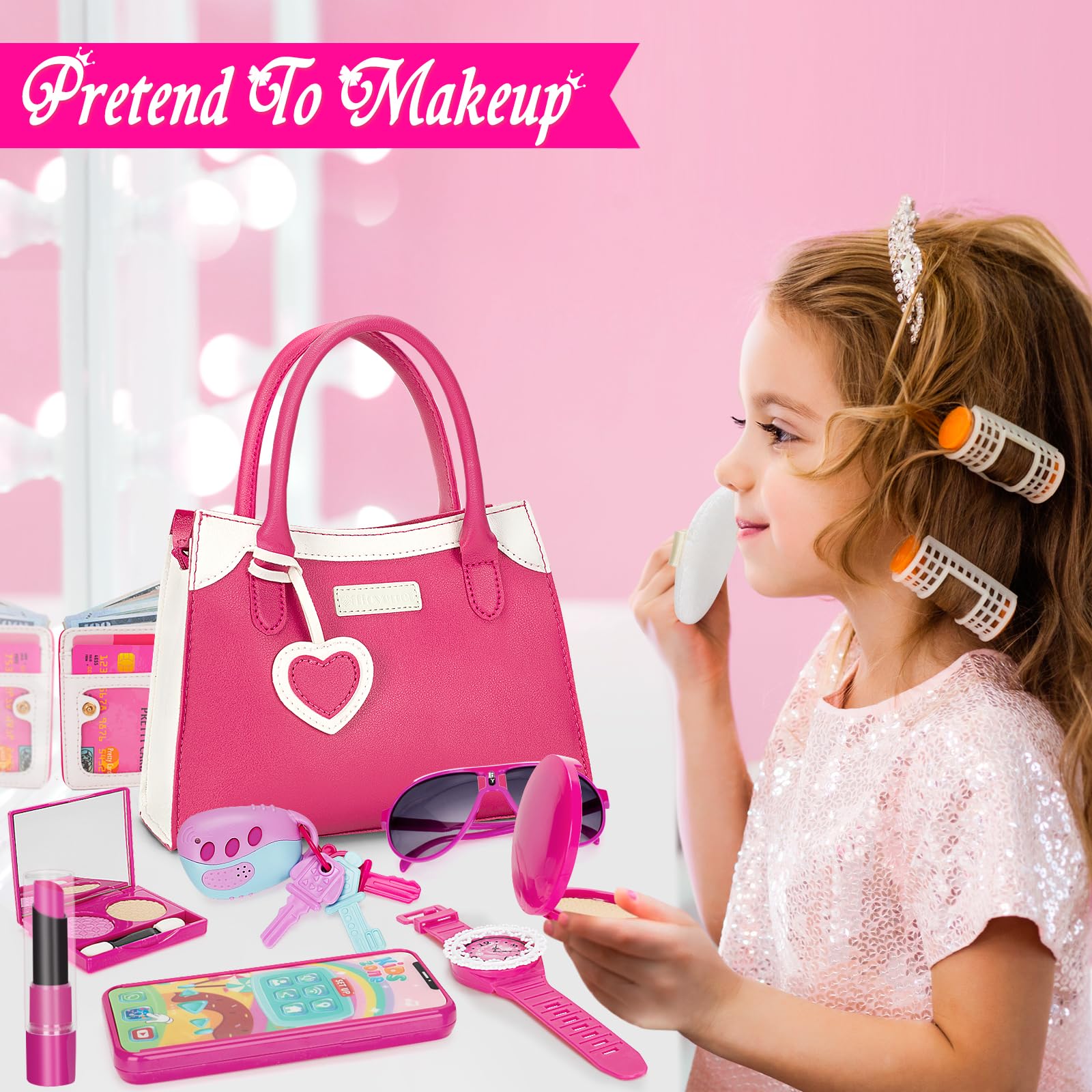 Bolso de juego para niñas pequeñas, juguetes de princesa para niñas de 3, 4, 5, 6, 7, 8 años, bolso para niños pequeños con accesorios, bolso de juguete para niños de cumpleaños para niñas 8