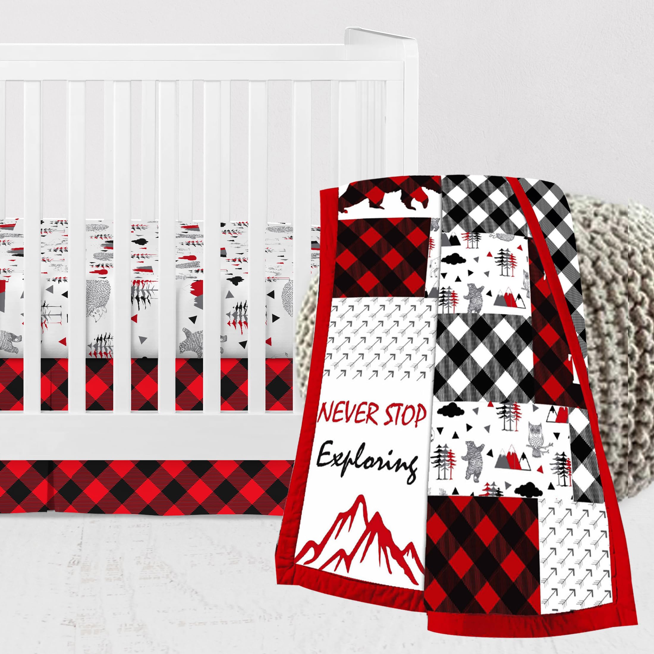 Bacati - Lumberjack 3-Piece Crib Bedding Set Red Black Boys