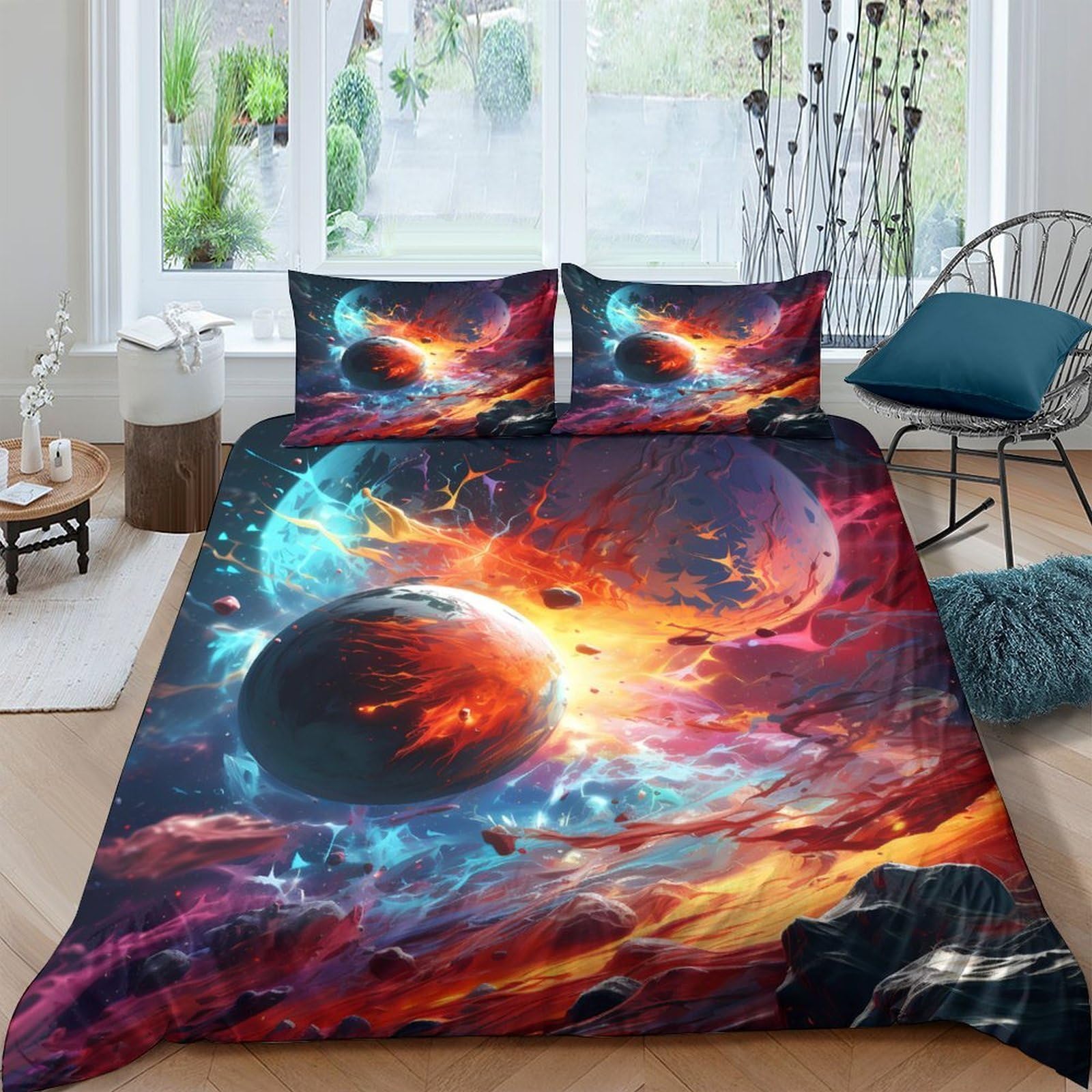 Ctjqhvkz Style-9 3D Printed Galaxy Starry Sky Fitted Sheet Microfiber Soft Cosmic Nebula Bed Sheet For Bedroom Dorm Decor Protection Single（135X200cm）