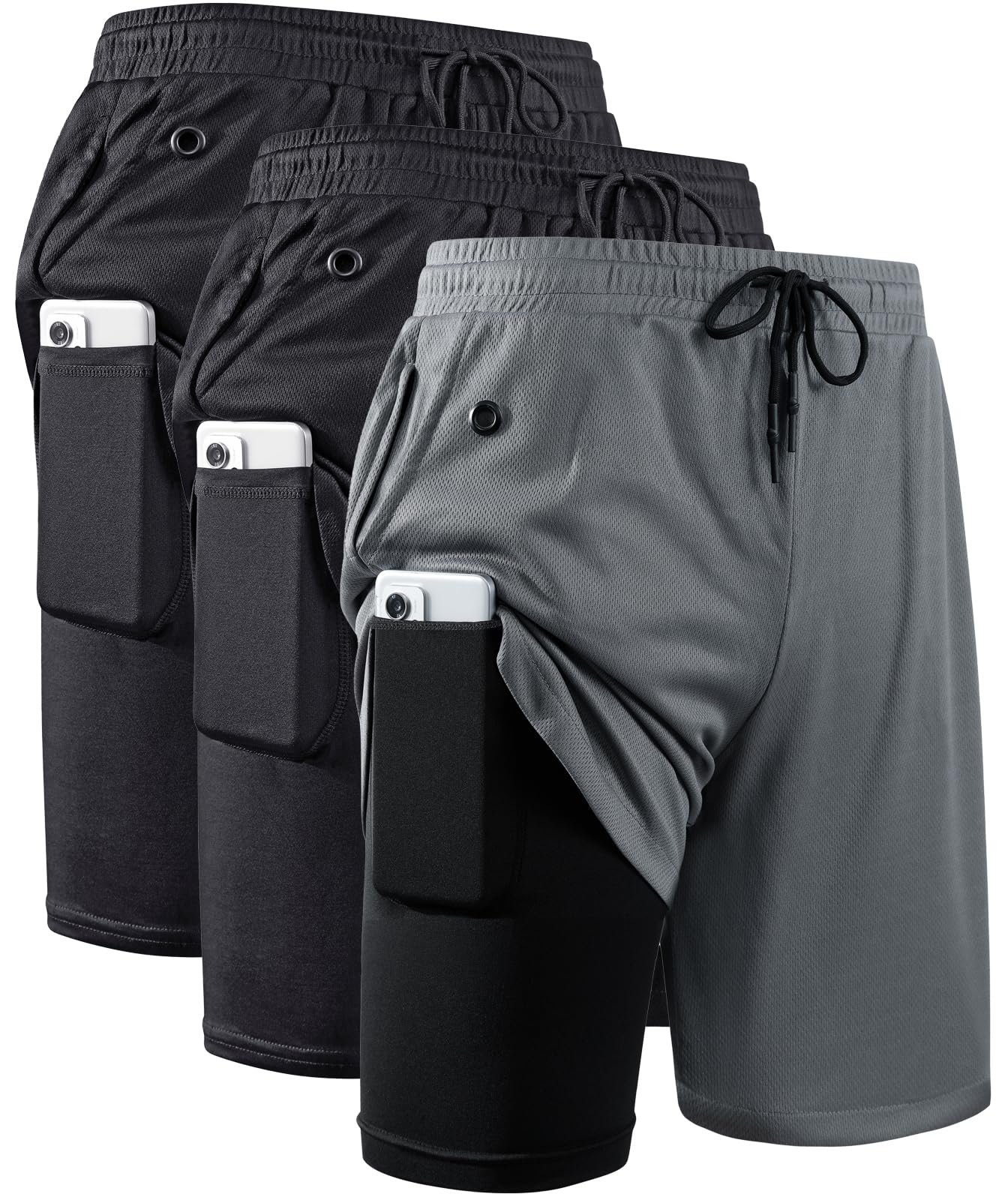 JWJ Men's 2 in 1 Workout Running Shorts 7 Inch Lightweight Athletic Gym Shorts with Compression Liner