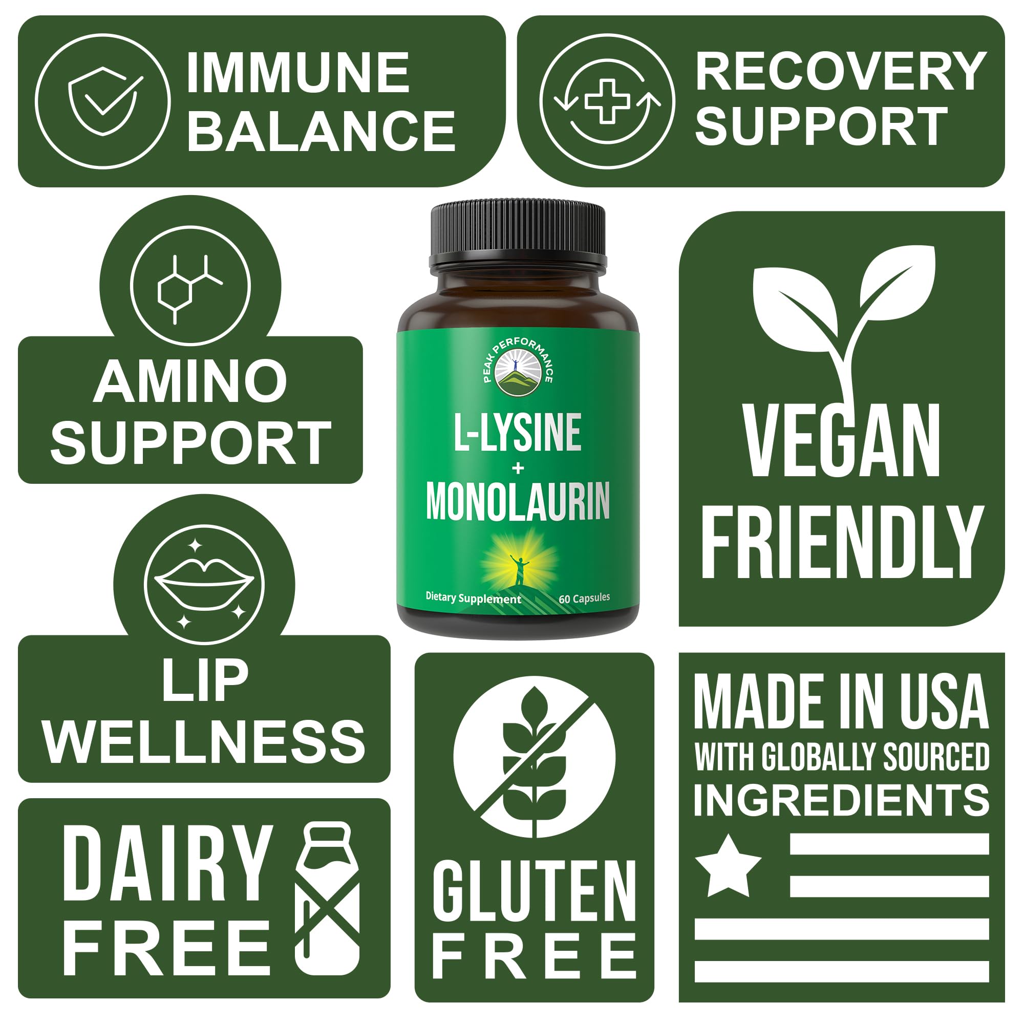 Peak Performance L Lysine 1000mg + Monolaurin 500mg High Potency Supplement — Amazon image 3