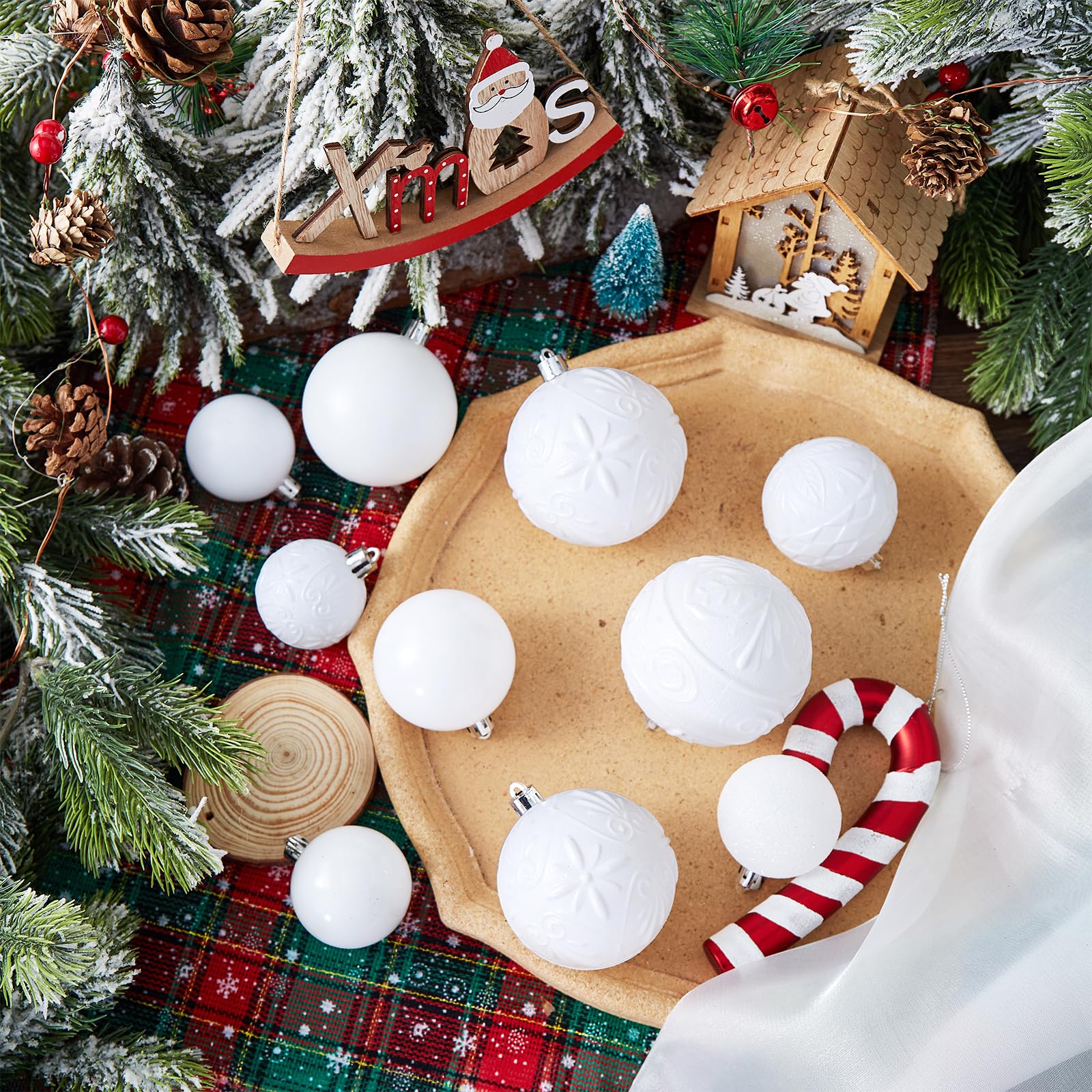 Wironlst Adornos de bola de Navidad, 30 piezas de adornos de Navidad de plástico inastillables, adornos colgantes para árbol de Navidad, vacaciones, boda, fiesta (tamaño múltiple, blanco)