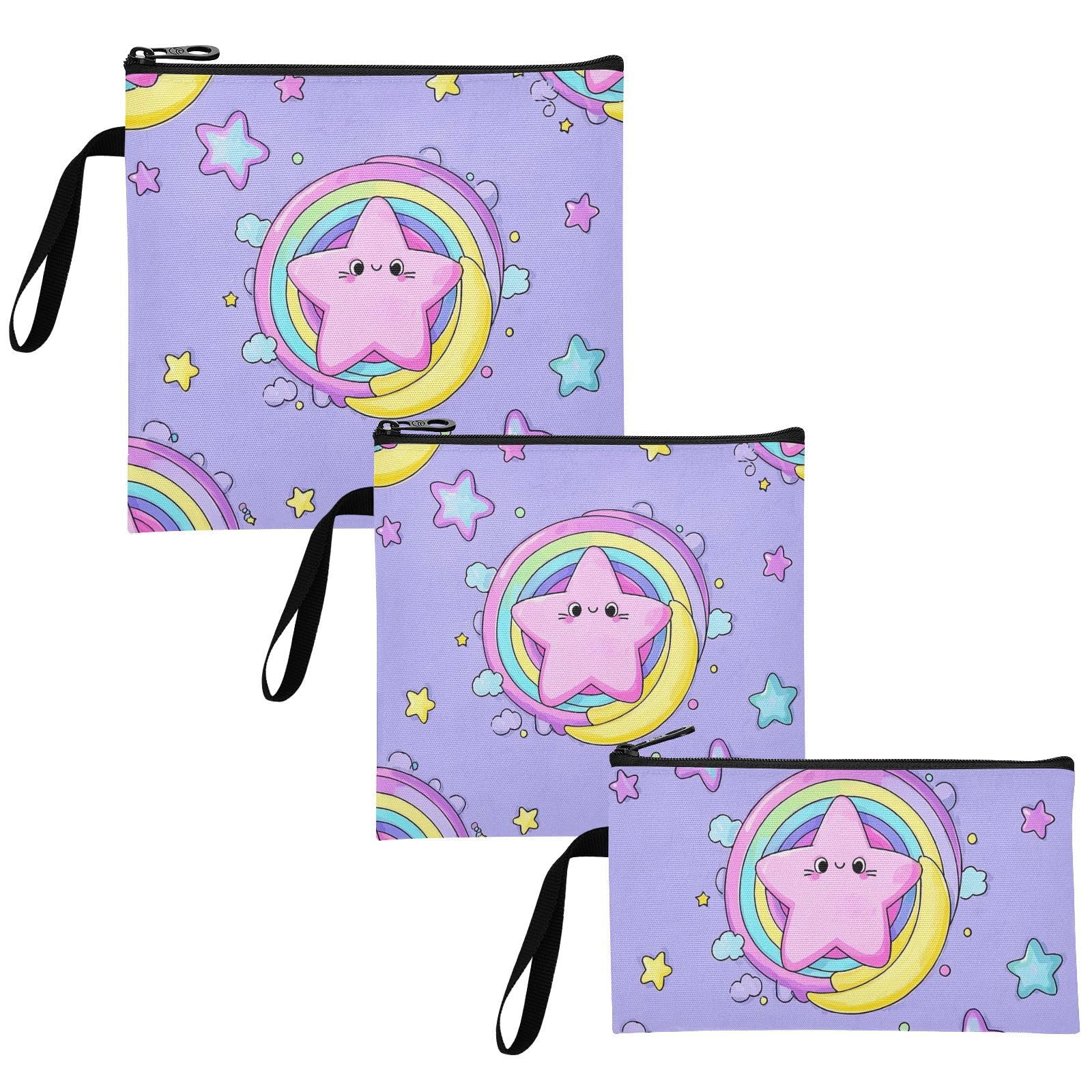 Yoogain Cute Cartoon Star Purple Peach 3 Pcs Reusable Sandwich Snack Bag Portable Food Storage for Work Office Travel Picnic