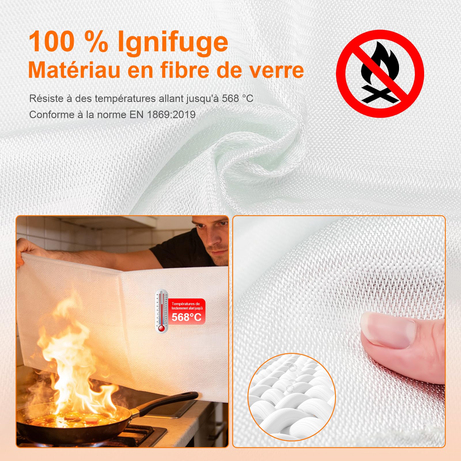 GRIFEMA GA3001 Couverture Anti-feu pour Cuisines 100x100cm en 1869:2019 Fire Blanket Convient pour Les Maisons, Les véhicules, Les Bureaux, Les barbecues extérieurs, Les cheminées et Les entrepôts