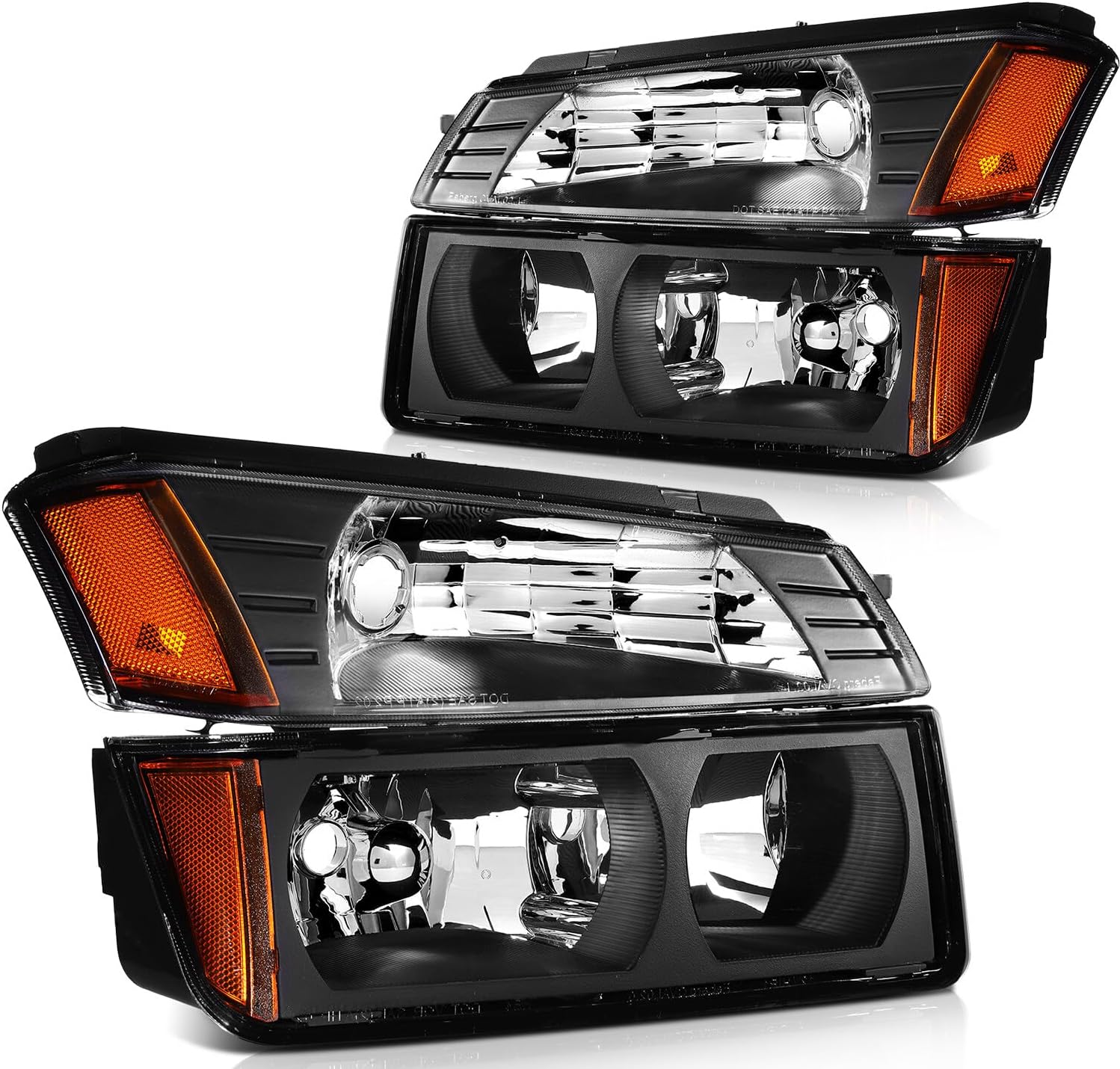 Headlight Assembly for Chevrolet Avalanche 1500/2500 2002-2006 Black Housing Amber Reflector Clear lens Driver and Passenger Side Headlamp(with Body Cladding Model only)
