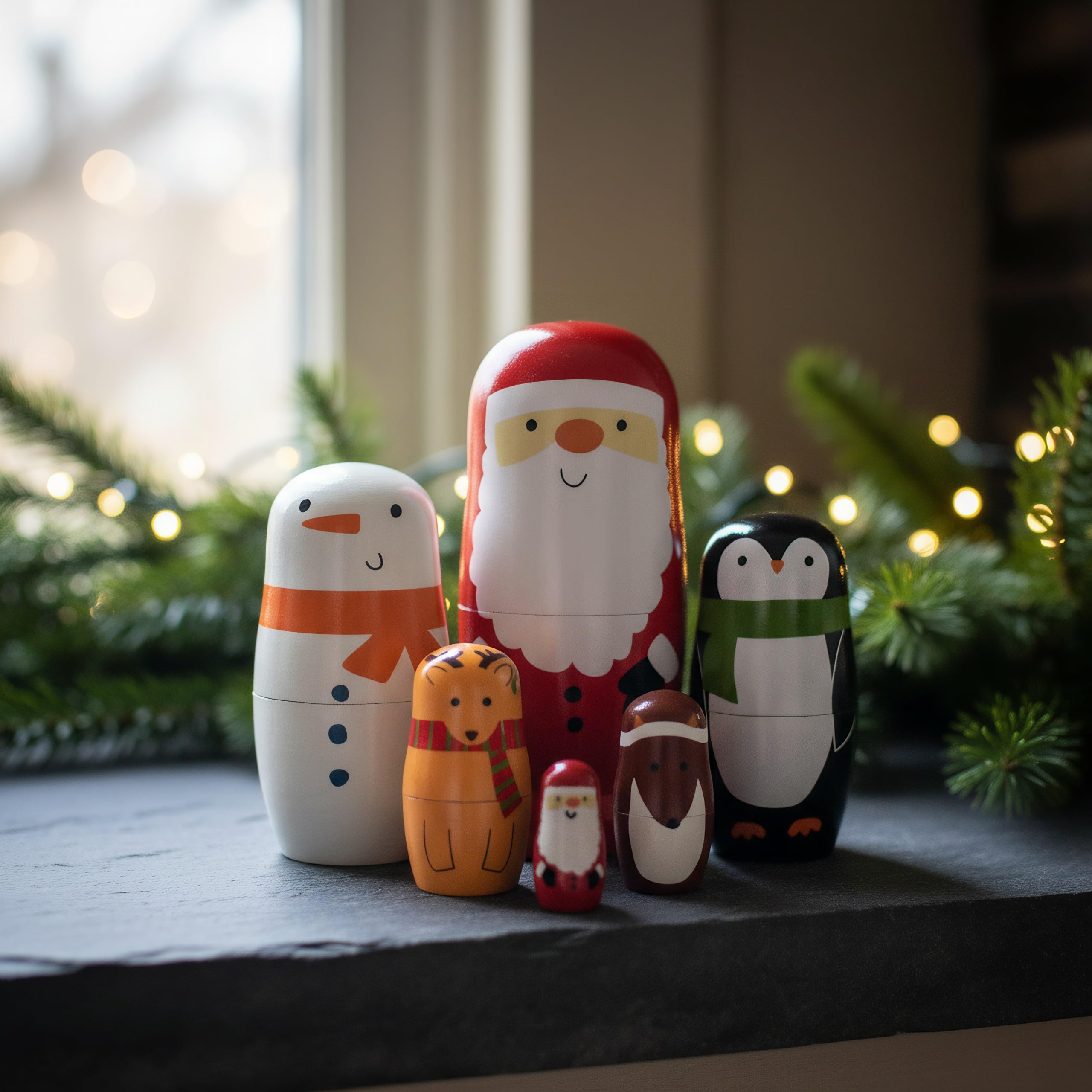 FOMIYES Russian Nesting Dolls for Christmas, Wood Nested Set, Christmas Russian Matryoshka Dolls for Kids 6pcs