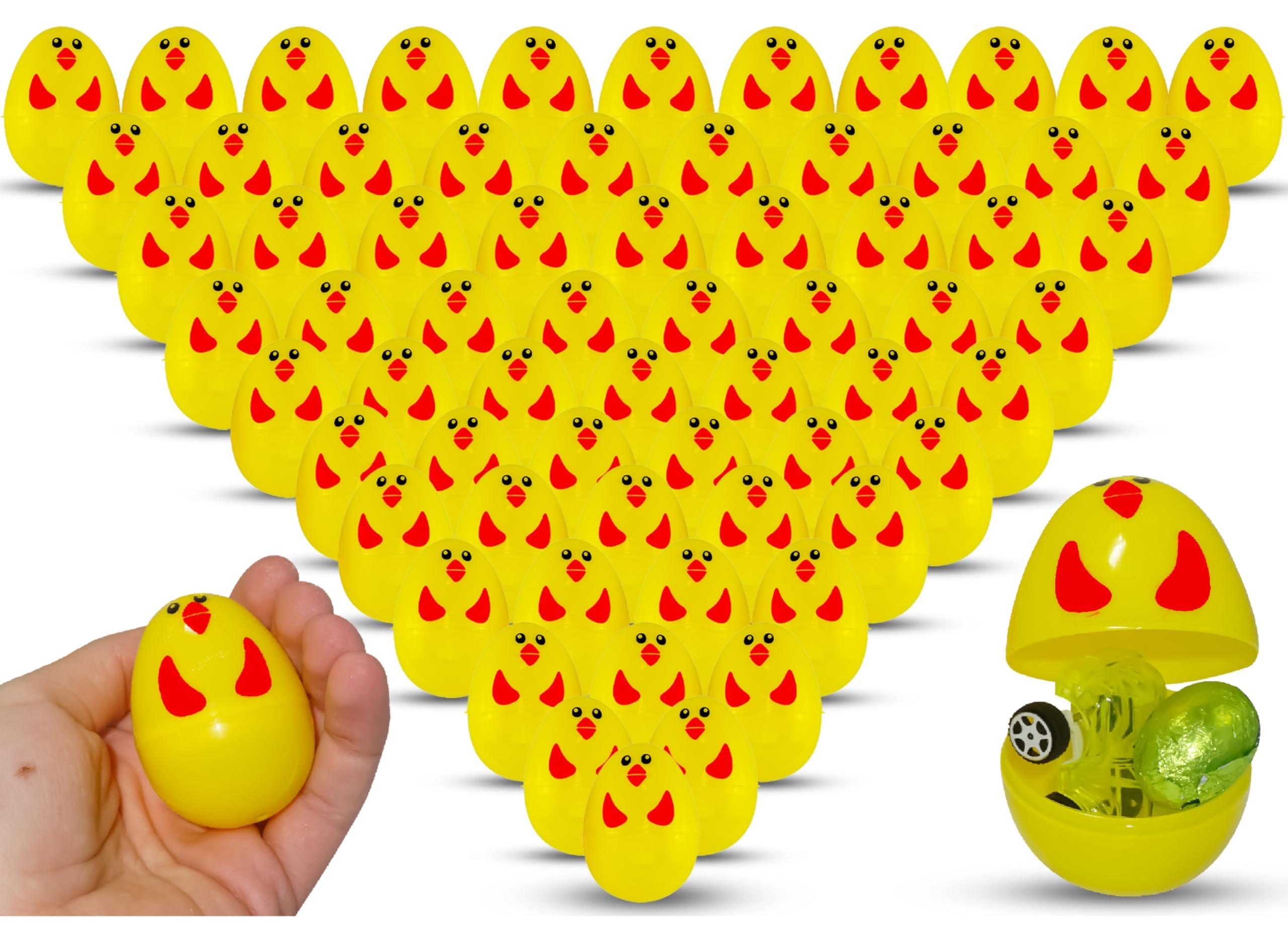 HOVUK 80PCs Easter Chick Fillable Eggs Bulk 6cm - Easter Surprise Eggs, Fillable Plastic Easter Chicken Eggs for Easter Basket Stuffers, Easter Egg Hunt, Easter Party Supplies