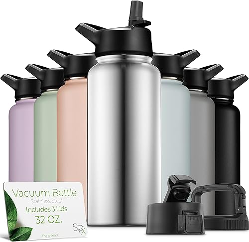 Miniatura 33 de SipX™ - Botella de agua de acero inoxidable de 40 onzas con triple aislamiento térmico, 3 tapas, reutilizable y sin bisfenol A, mantiene las bebidas