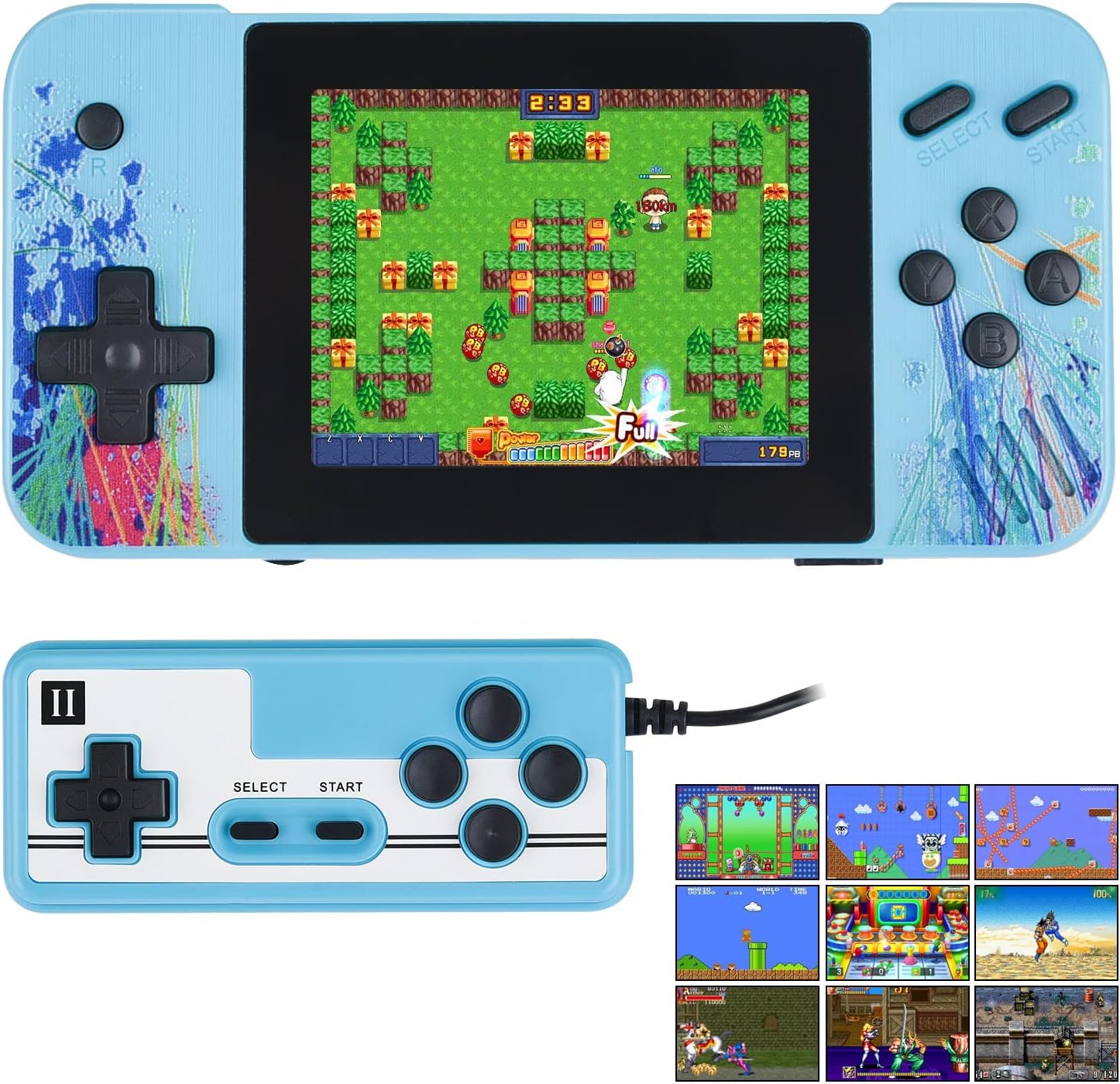 Handheld Game Console, 500 Classic FC Retro Game with 3.0" LCD Screen, Portable Video Games, 1200mAh Rechargeable Battery, Support to Connect TV & 2 Players