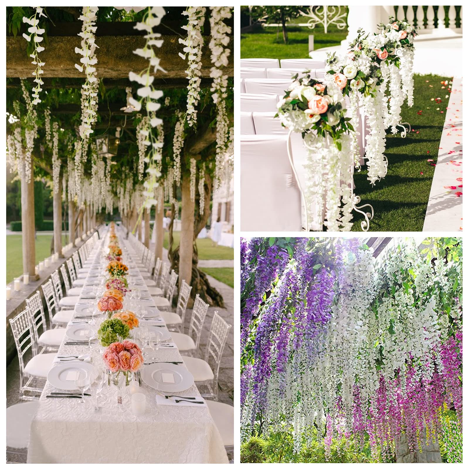 Ghirlanda Glicine Artificiale Bianca - 2 Pezzi Da 2 Metri, Fiori E Foglie Di Seta, Per Decorazioni Interni Ed Esterni - Foto 8