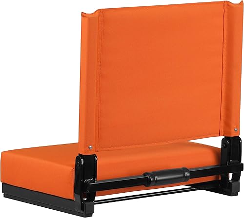 Miniatura 8 de EMMA + OLIVER Silla de estadio naranja - Silla plegable clasificada de 500 libras - Asa de transporte - Asiento ultra acolchado
