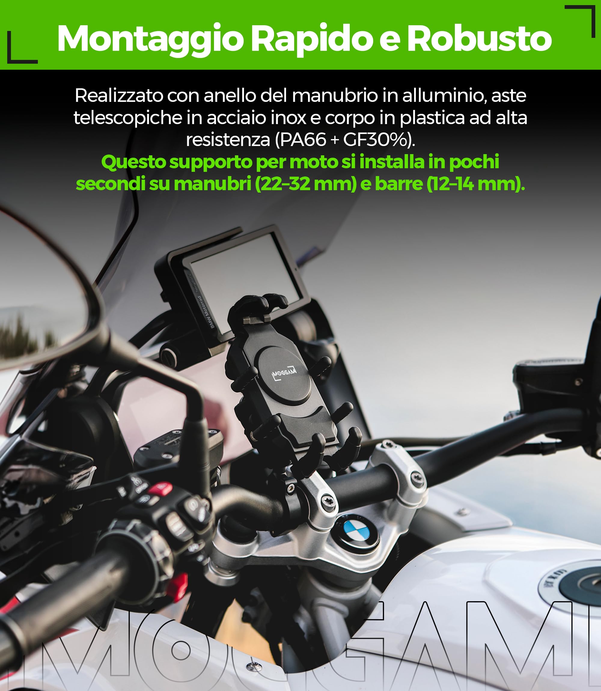 Porta Cellulare Moto Antivibrazione Antifurto Trail Ultra Resistente per Manubrio Compatibile Smartphone Ruggerizzati 5.4 a 7.2 Pollici Supporto Telefono Moto Adventure Enduro Touring Offroad