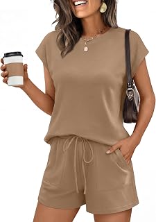 ANRABESS Womens Waffle Knit 2 Piece Short Sets Cap Sleeve Summer 2026 Matching Lounge Outfits Travel Beach Vacation Sweatsuit