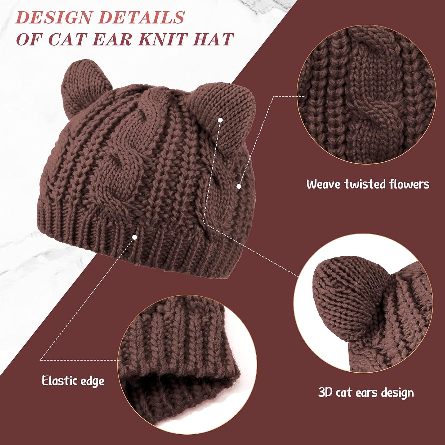 SATINIOR Cat Ear Beanie Hats Cute Cat Knitted Winter Knit Cable Hat for Women - Image 7
